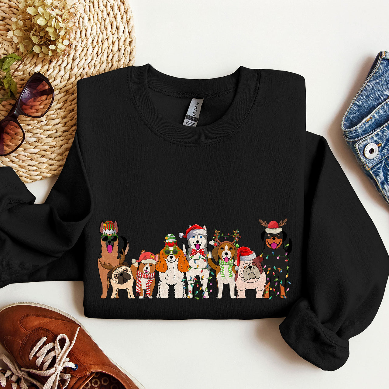 Christmas Dogs Santa Claus Illustration For Dog Lovers Pet Owners Cozy Holiday Sweatshirt