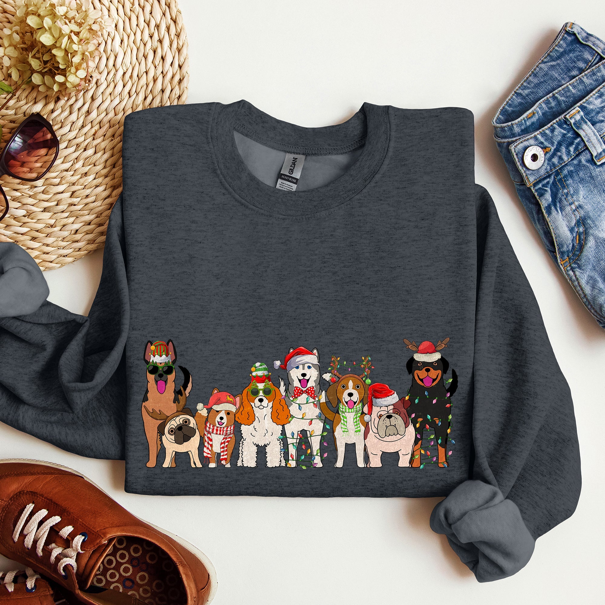 Christmas Dogs Santa Claus Illustration For Dog Lovers Pet Owners Cozy Holiday Sweatshirt