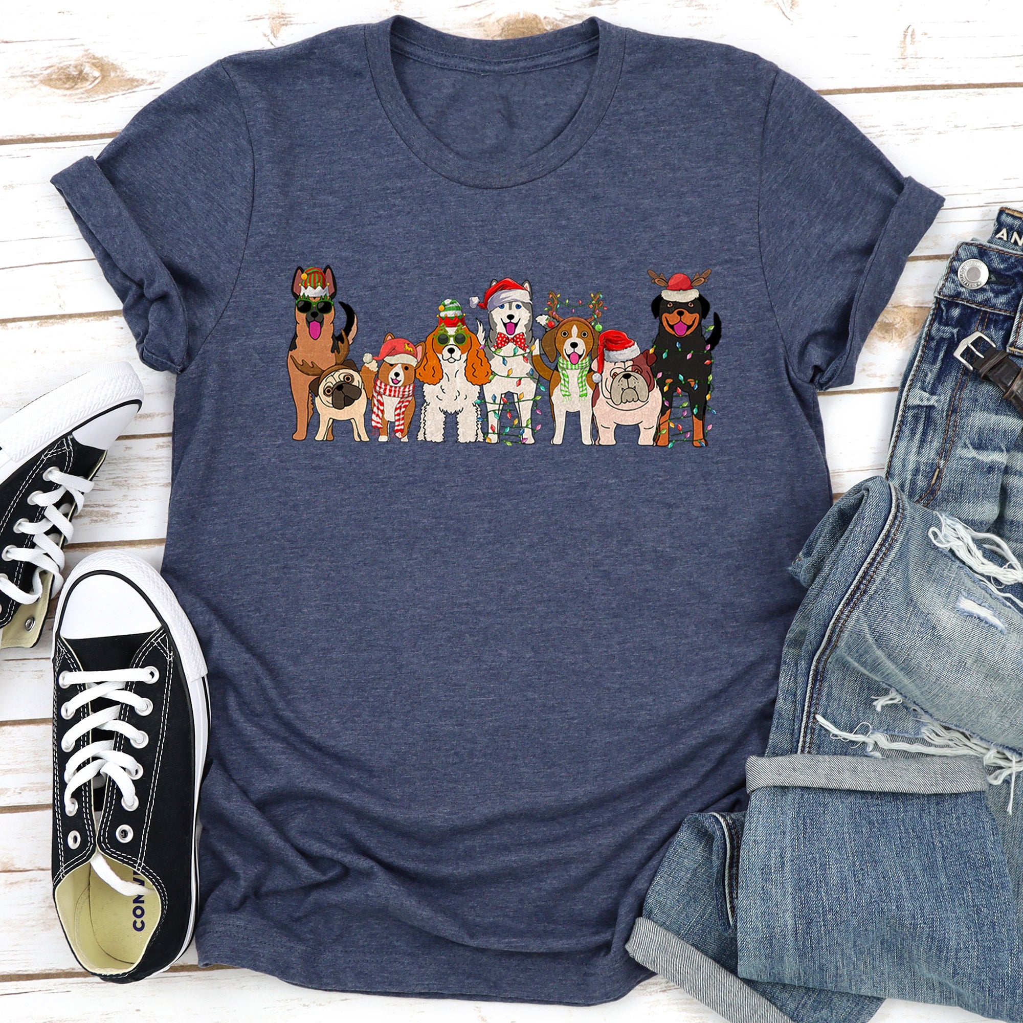 Christmas Dogs, Dog Lovers, Santa Graphic Tee