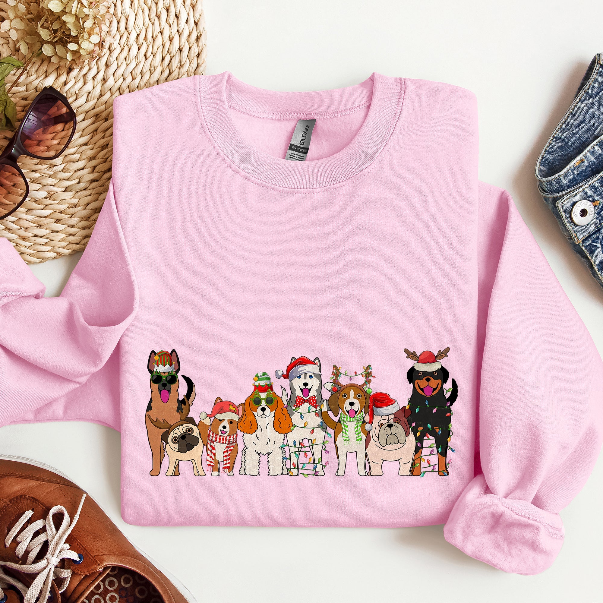Christmas Dogs Santa Claus Illustration For Dog Lovers Pet Owners Cozy Holiday Sweatshirt