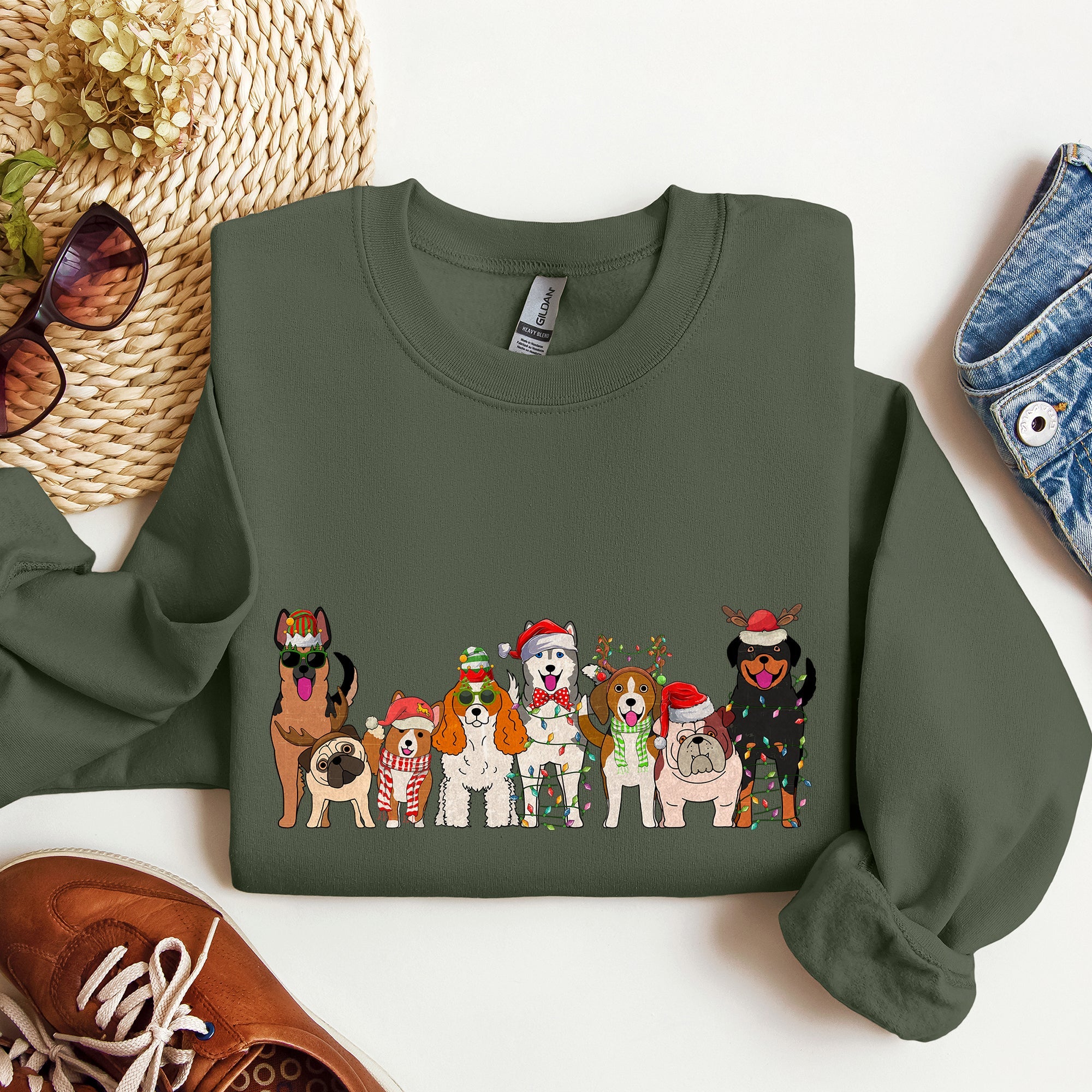 Christmas Dogs Santa Claus Illustration For Dog Lovers Pet Owners Cozy Holiday Sweatshirt