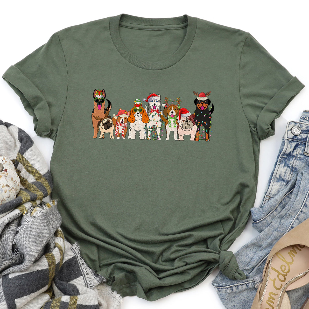 Christmas Dogs, Dog Lovers, Santa Graphic Tee
