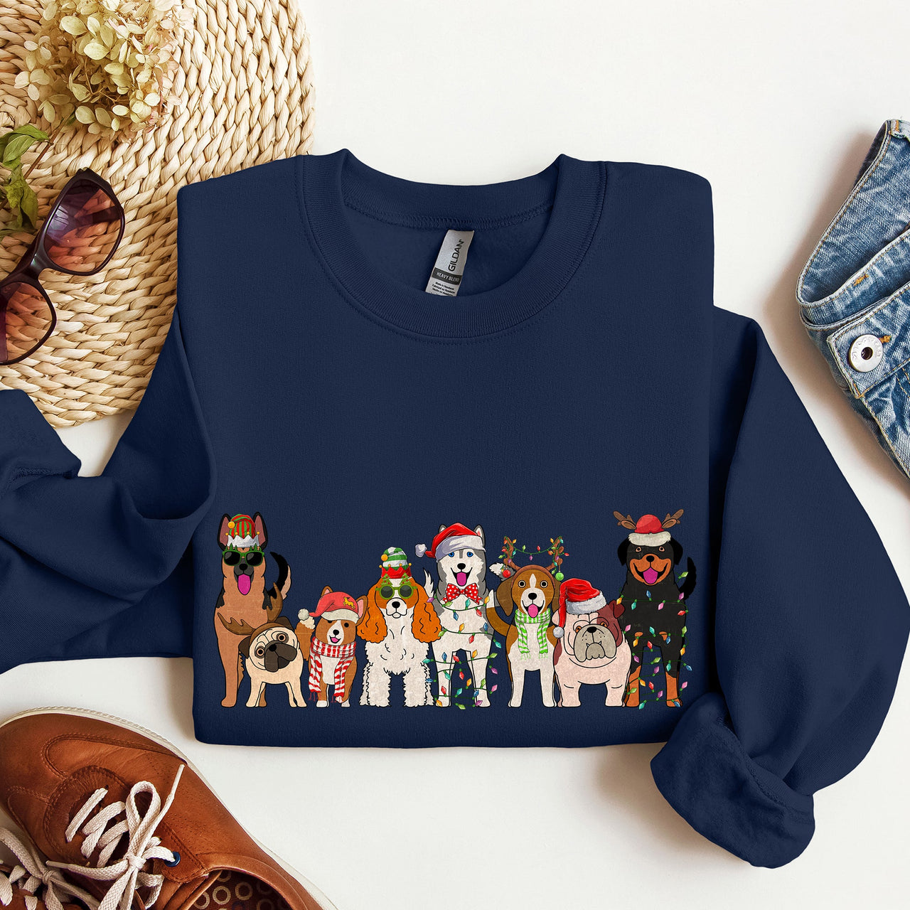 Christmas Dogs Santa Claus Illustration For Dog Lovers Pet Owners Cozy Holiday Sweatshirt