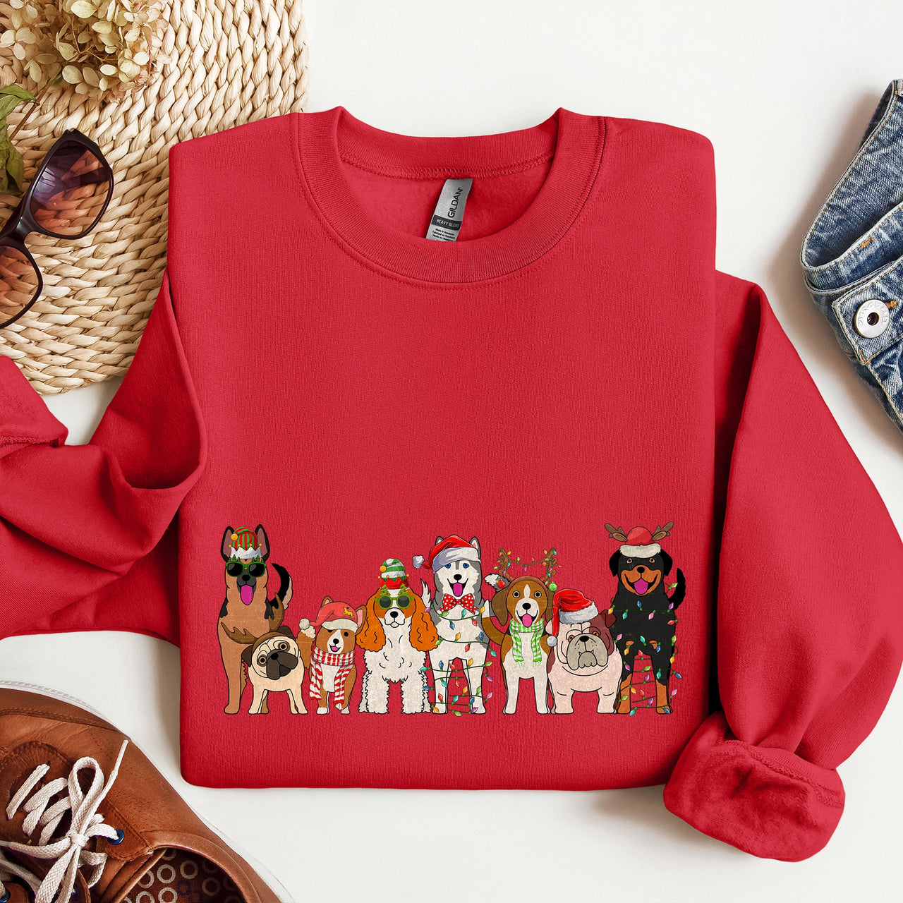 Christmas Dogs Santa Claus Illustration For Dog Lovers Pet Owners Cozy Holiday Sweatshirt