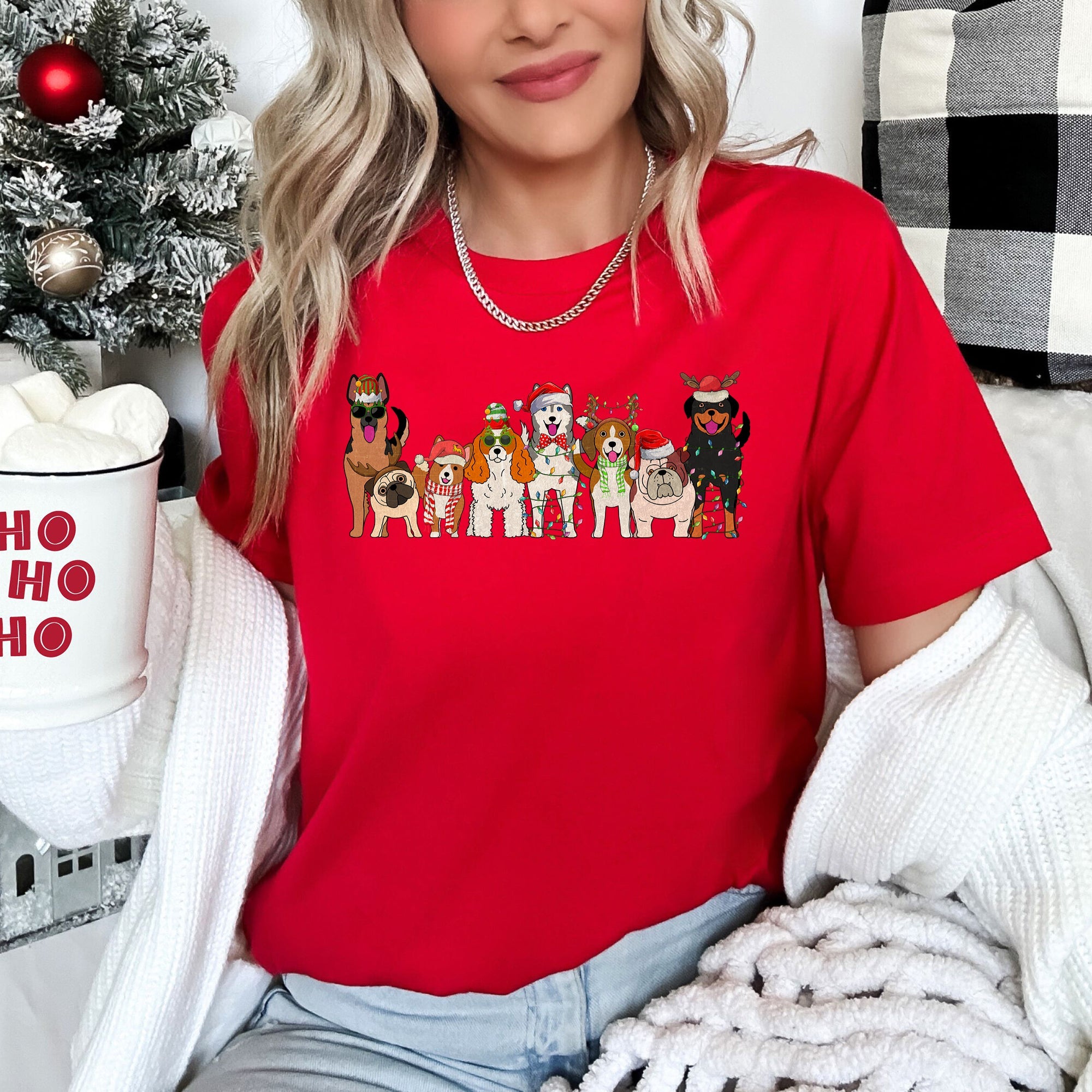 Christmas Dogs, Dog Lovers, Santa Graphic Tee