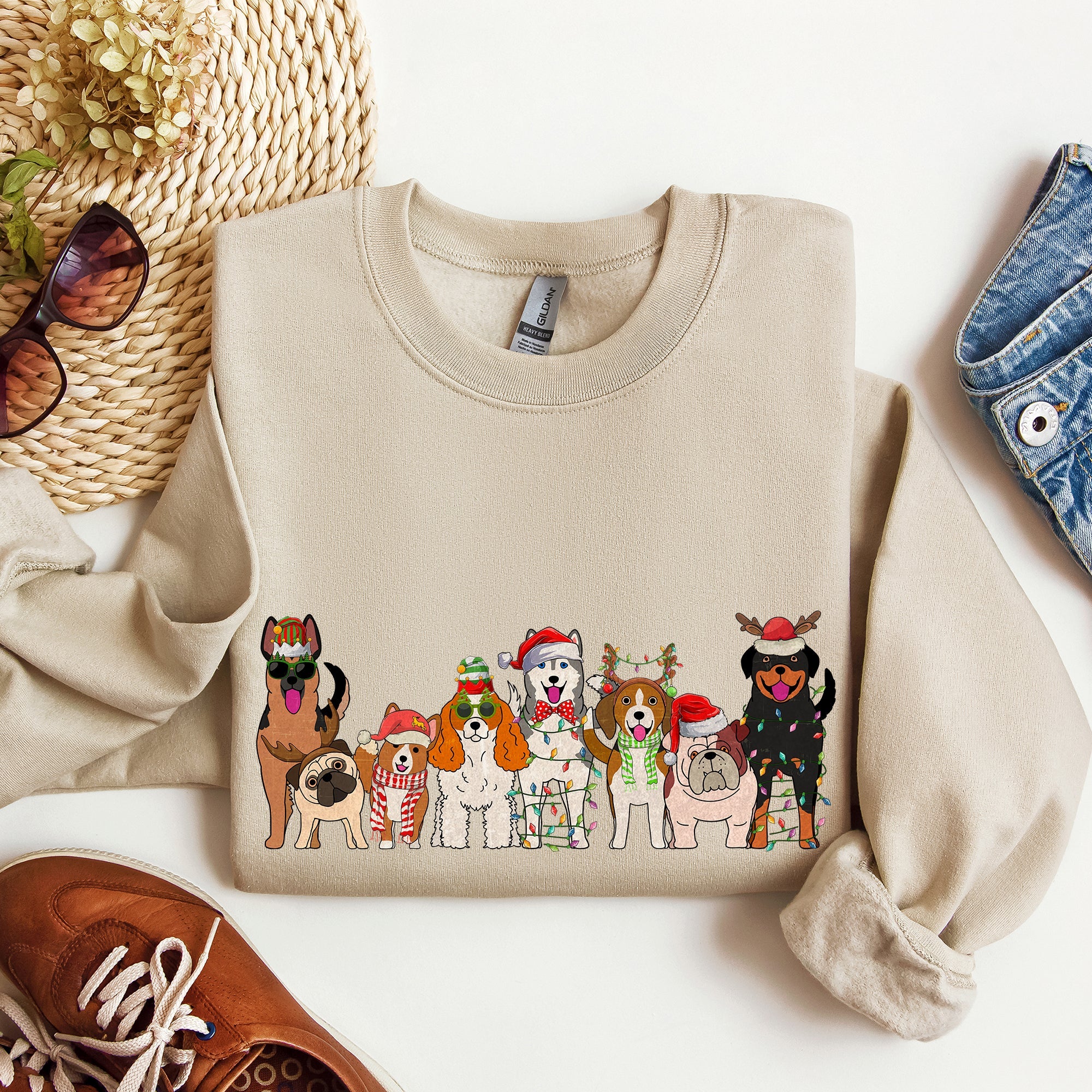 Christmas Dogs Santa Claus Illustration For Dog Lovers Pet Owners Cozy Holiday Sweatshirt