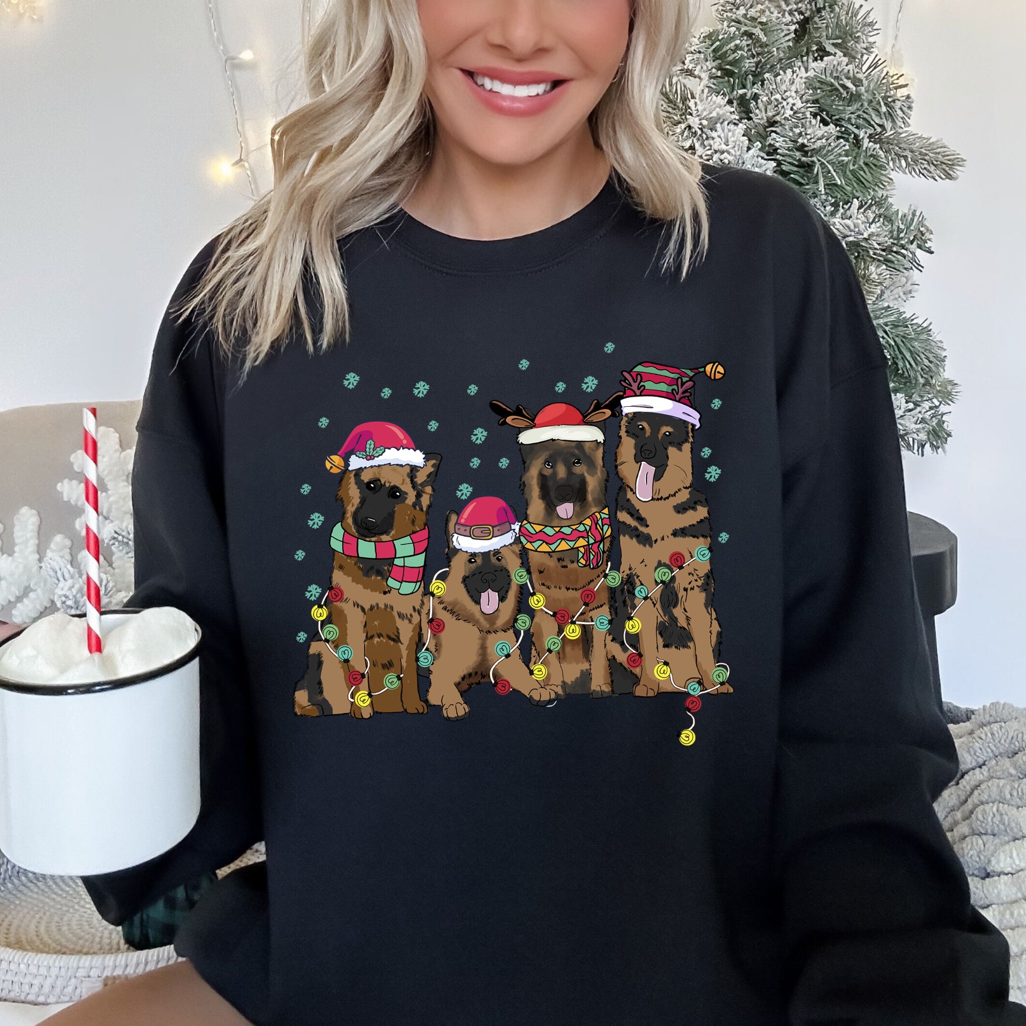 Christmas Dogs German Shepherd Santa Claus Dog Lovers Festive Furry Friends Holiday Celebration Sweatshirt