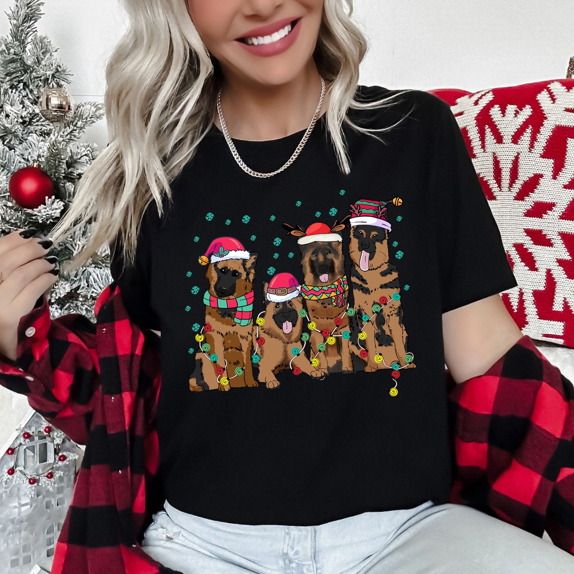 Christmas Dogs German Shepherd Santa Claus Pet Lovers Edition Premium Graphic Tee