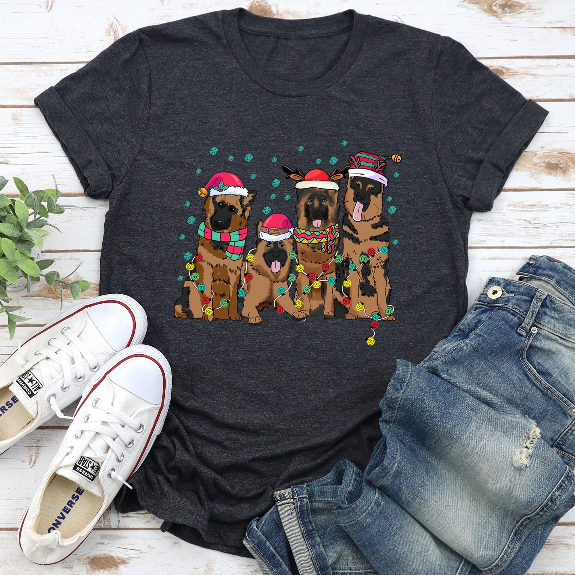 Christmas Dogs German Shepherd Santa Claus Pet Lovers Edition Premium Graphic Tee