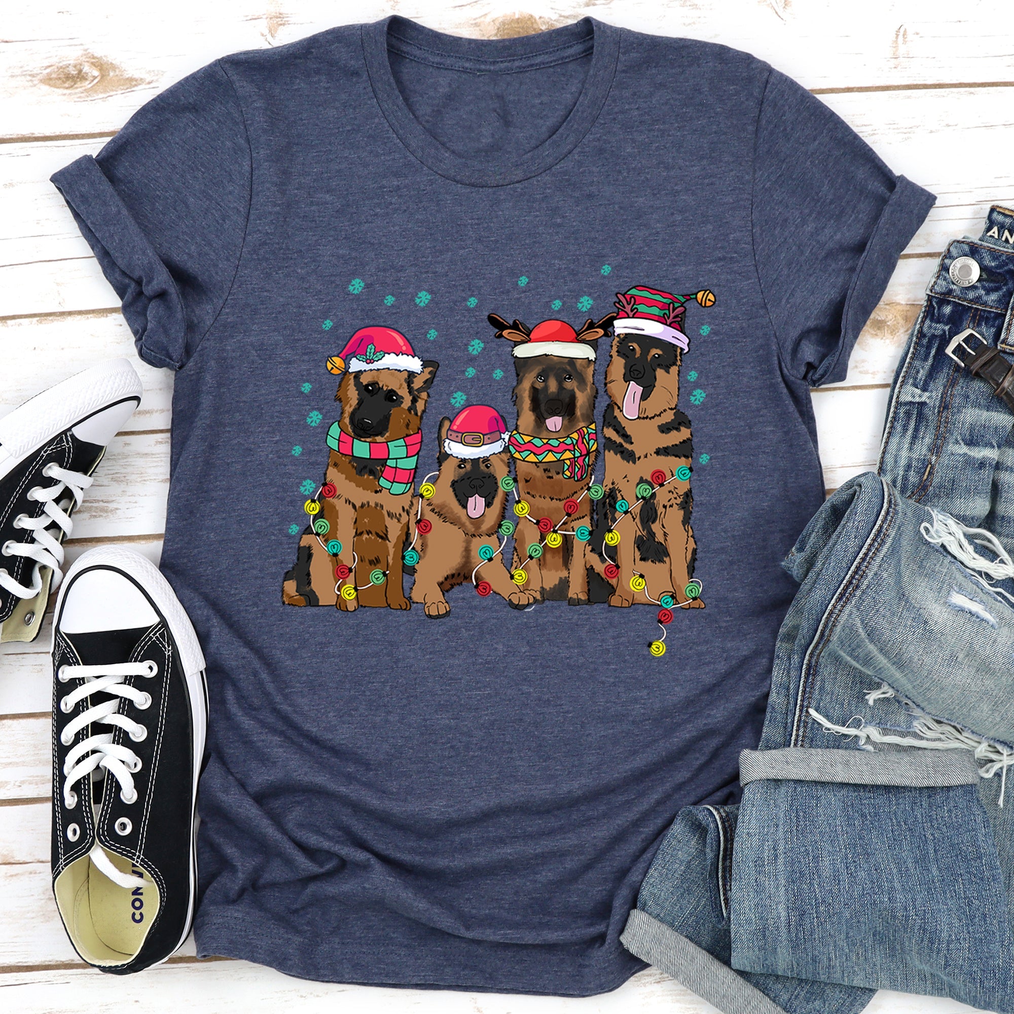 Christmas Dogs German Shepherd Santa Claus Pet Lovers Edition Premium Graphic Tee