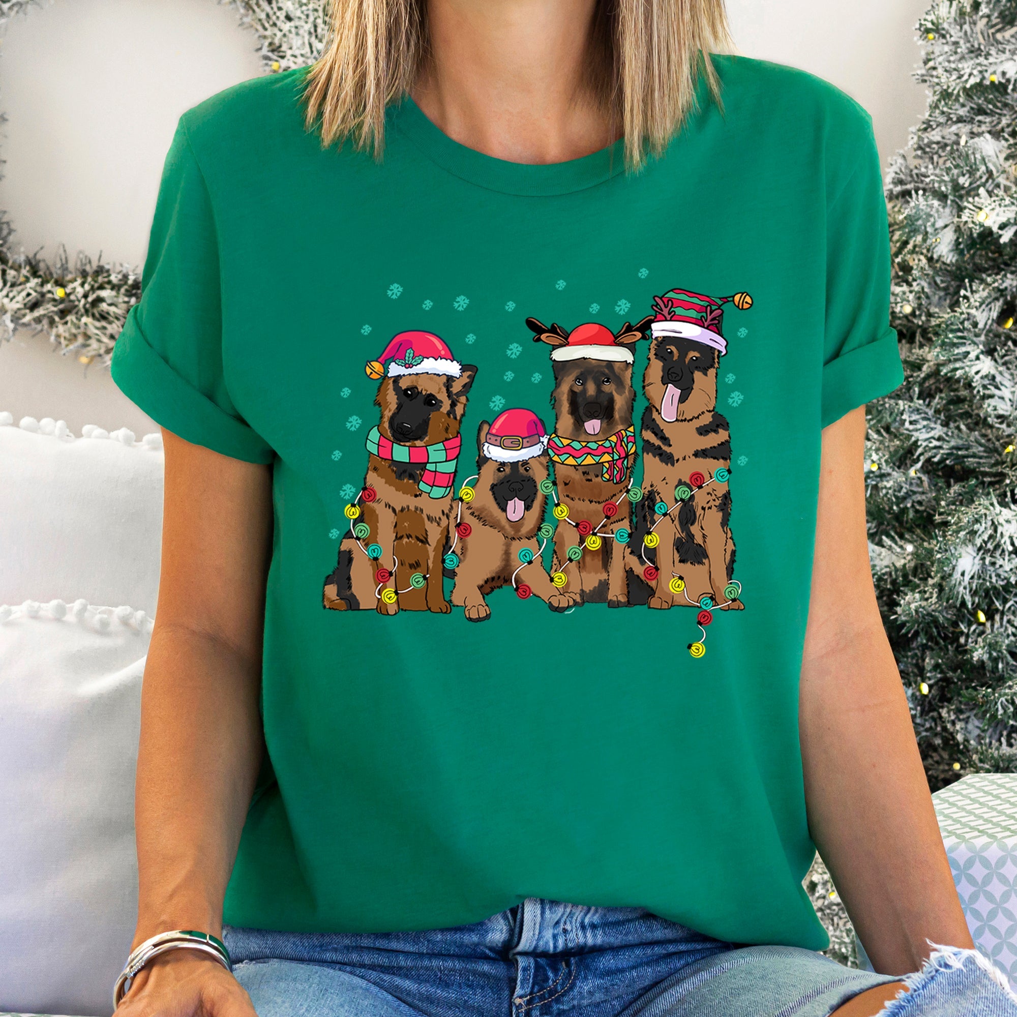 Christmas Dogs German Shepherd Santa Claus Pet Lovers Edition Premium Graphic Tee