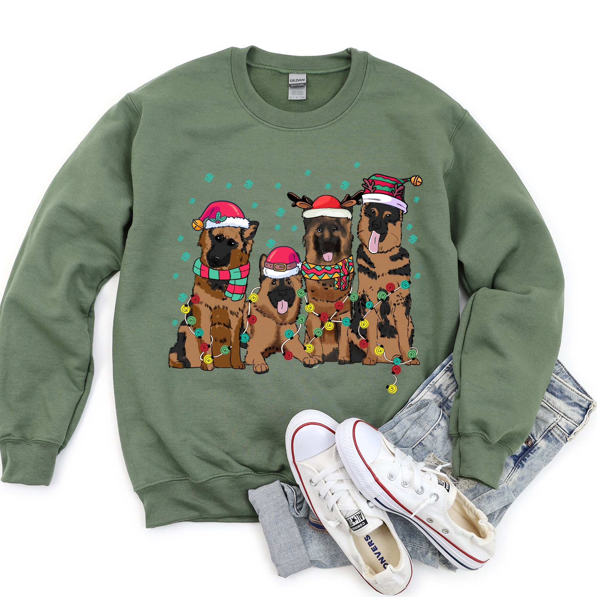 Christmas Dogs German Shepherd Santa Claus Dog Lovers Festive Furry Friends Holiday Celebration Sweatshirt