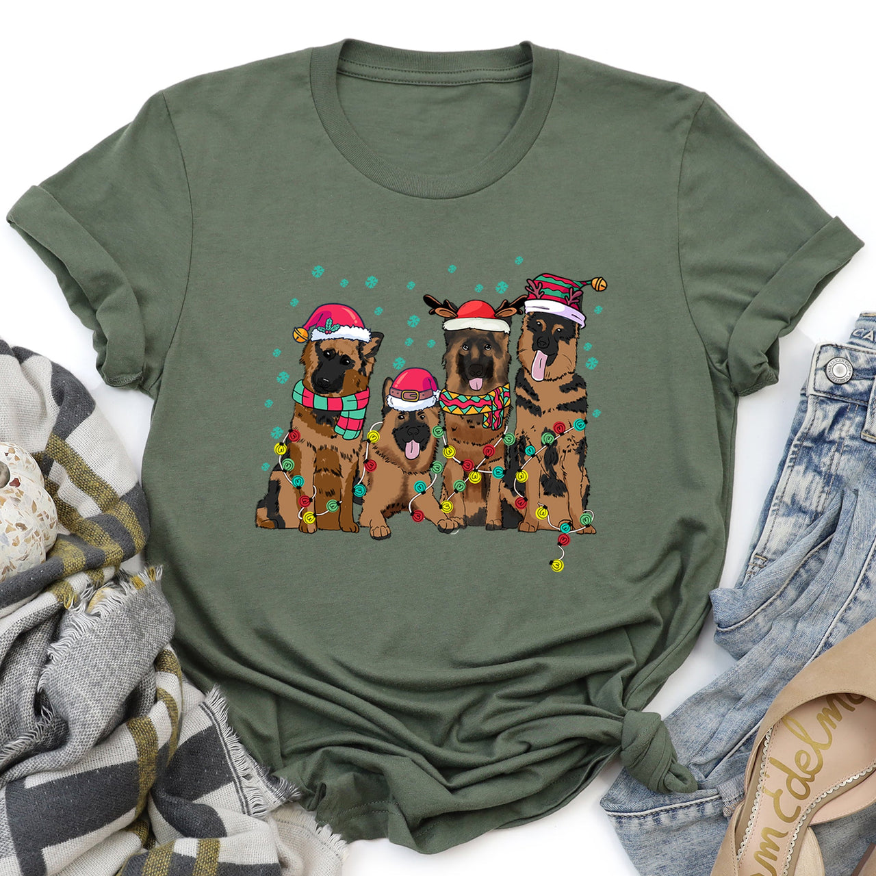 Christmas Dogs German Shepherd Santa Claus Pet Lovers Edition Premium Graphic Tee