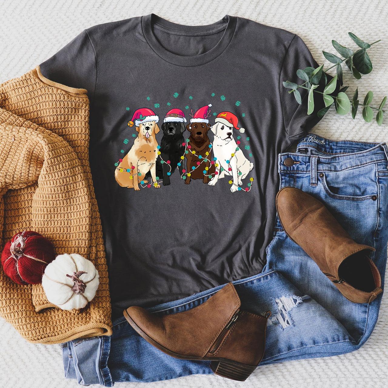 Christmas Dogs Labrador Santa Claus Scene For All Dog Lovers With Cozy Holiday Spirit And Paws Graphic Tee