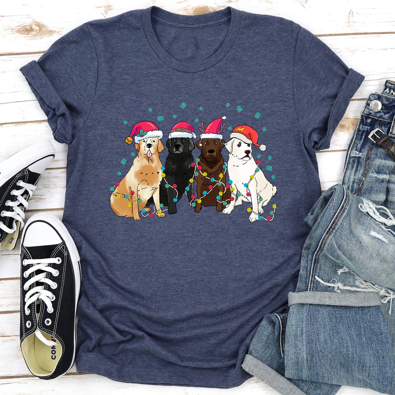 Christmas Dogs Labrador Santa Claus Scene For All Dog Lovers With Cozy Holiday Spirit And Paws Graphic Tee