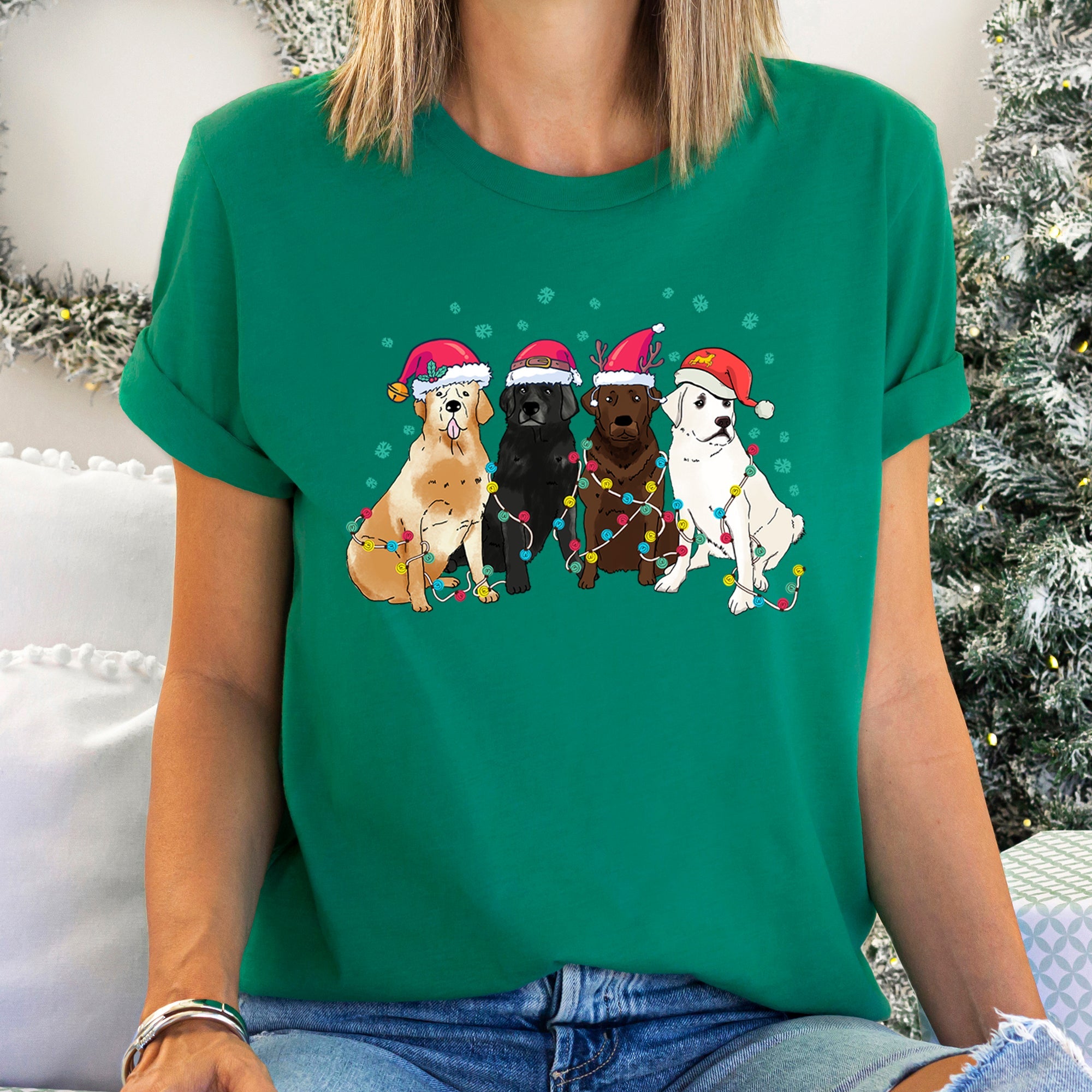 Christmas Dogs Labrador Santa Claus Scene For All Dog Lovers With Cozy Holiday Spirit And Paws Graphic Tee