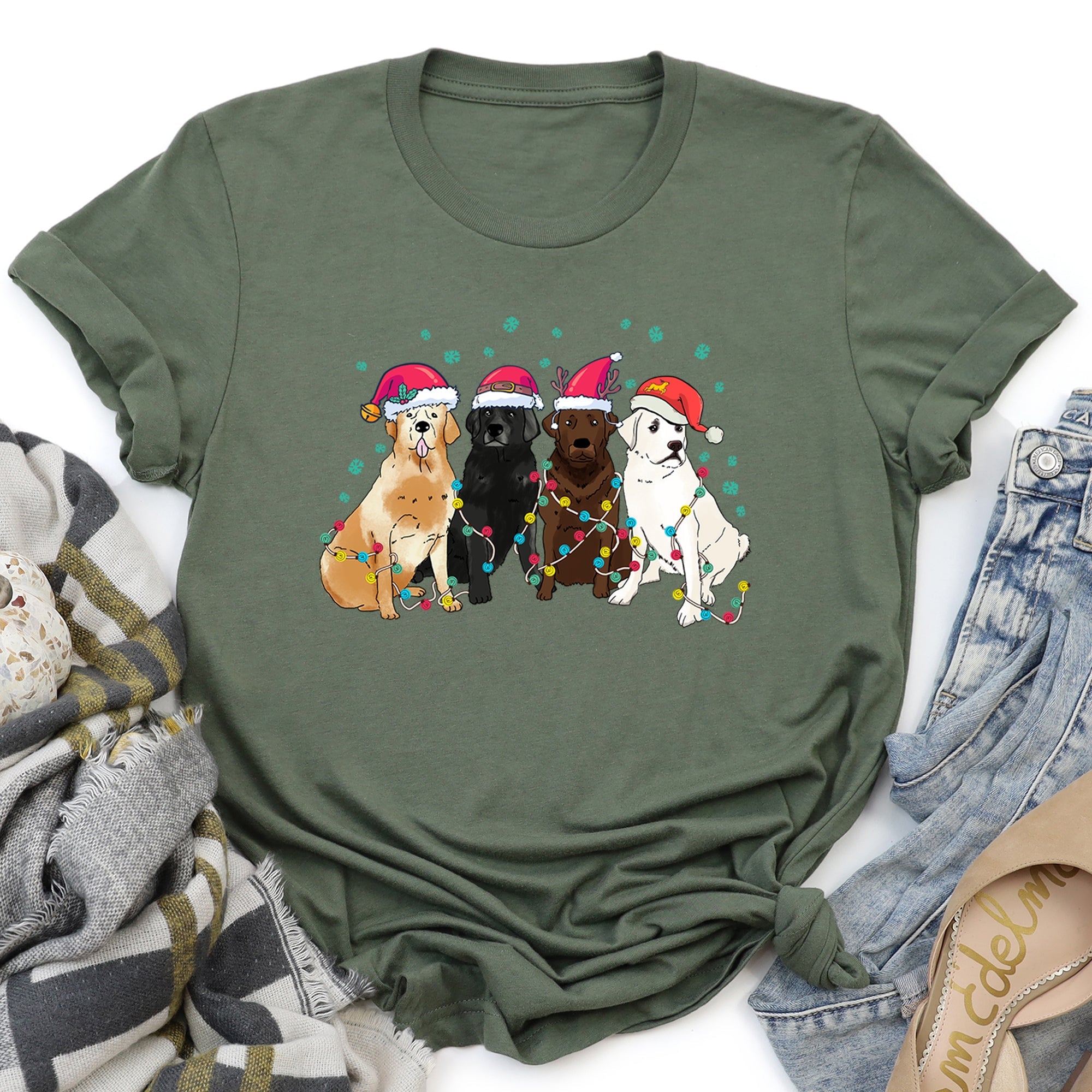 Christmas Dogs Labrador Santa Claus Scene For All Dog Lovers With Cozy Holiday Spirit And Paws Graphic Tee