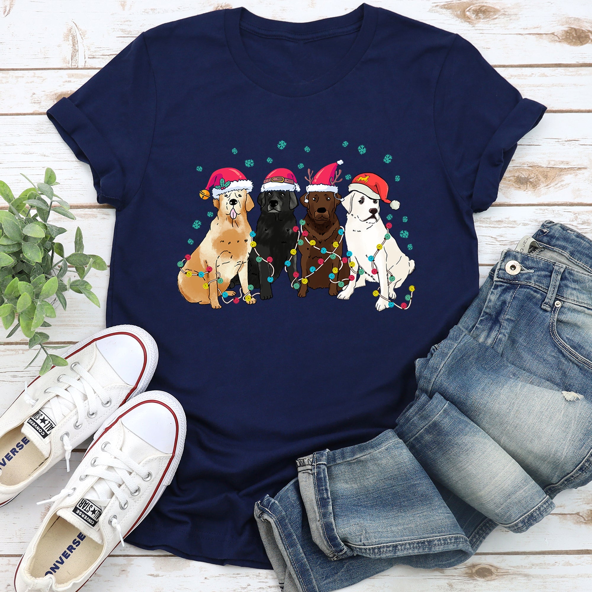 Christmas Dogs Labrador Santa Claus Scene For All Dog Lovers With Cozy Holiday Spirit And Paws Graphic Tee