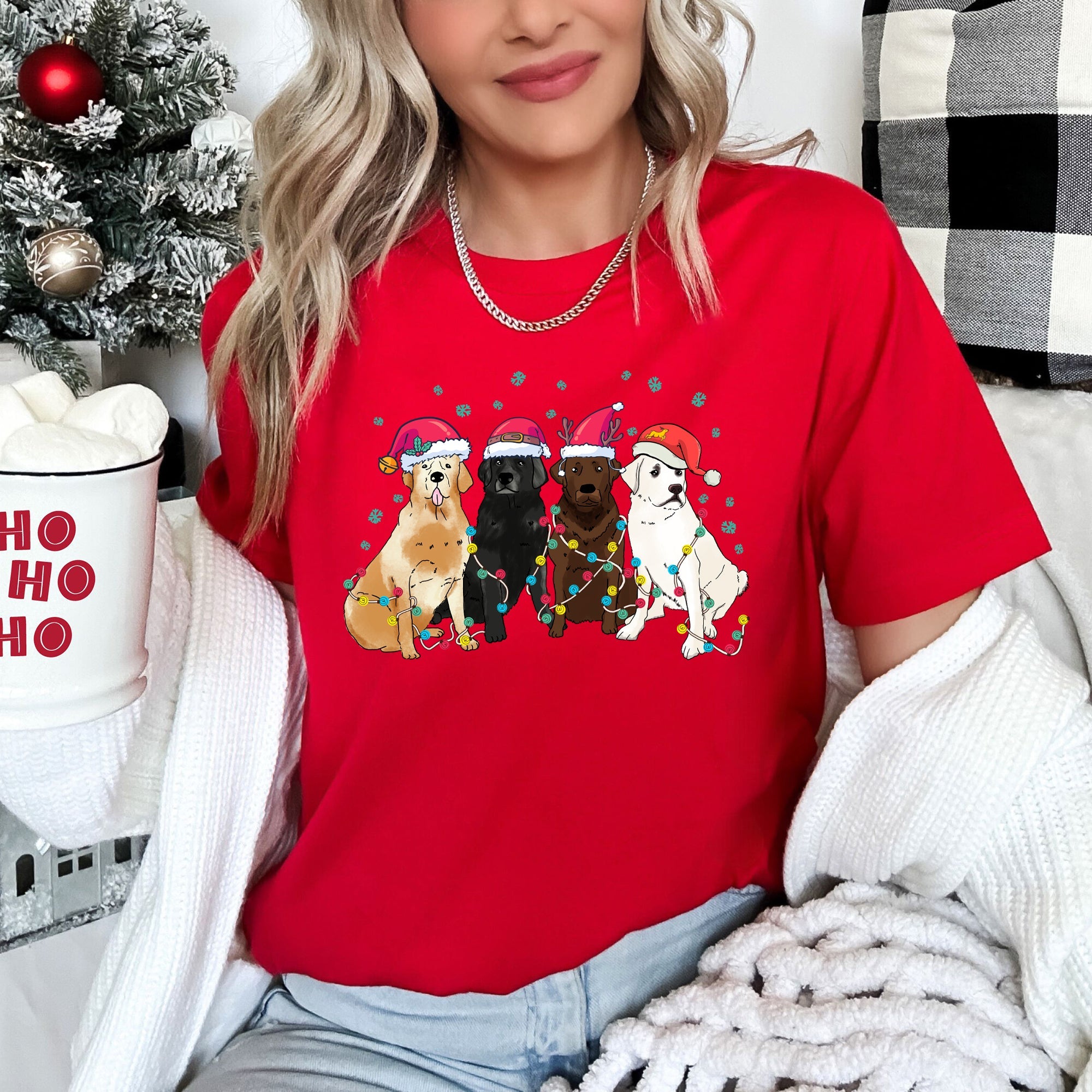Christmas Dogs Labrador Santa Claus Scene For All Dog Lovers With Cozy Holiday Spirit And Paws Graphic Tee