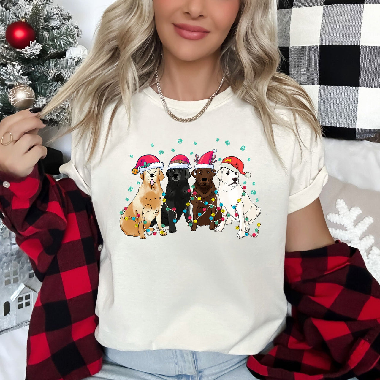 Christmas Dogs Labrador Santa Claus Scene For All Dog Lovers With Cozy Holiday Spirit And Paws Graphic Tee