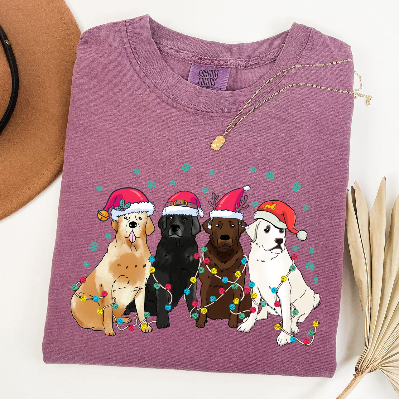 Christmas Dogs Puppies Dog Lovers Santa Claus Winter Snow Holiday Theme Comfort Colors Tee