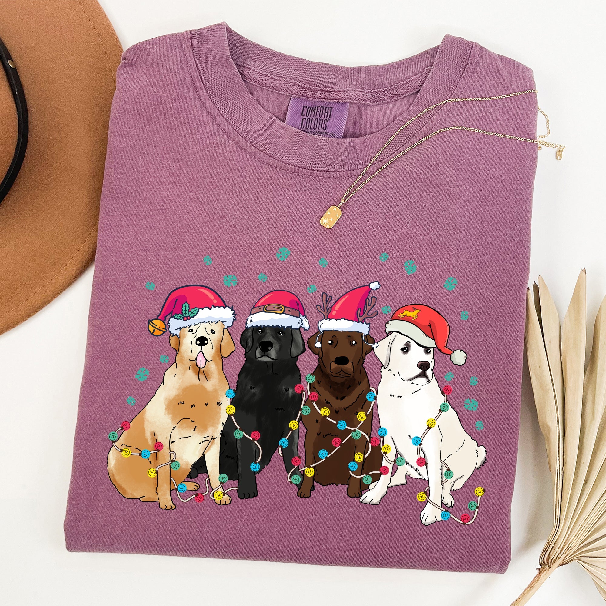 Christmas Dogs Puppies Dog Lovers Santa Claus Winter Snow Holiday Theme Comfort Colors Tee