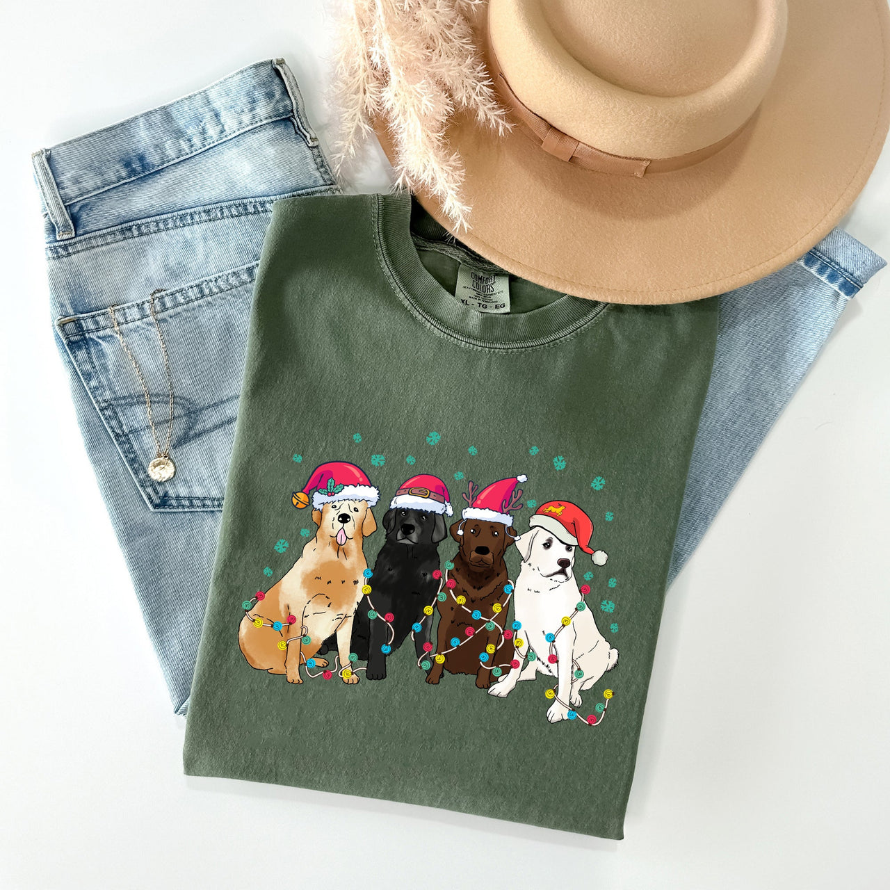 Christmas Dogs Puppies Dog Lovers Santa Claus Winter Snow Holiday Theme Comfort Colors Tee