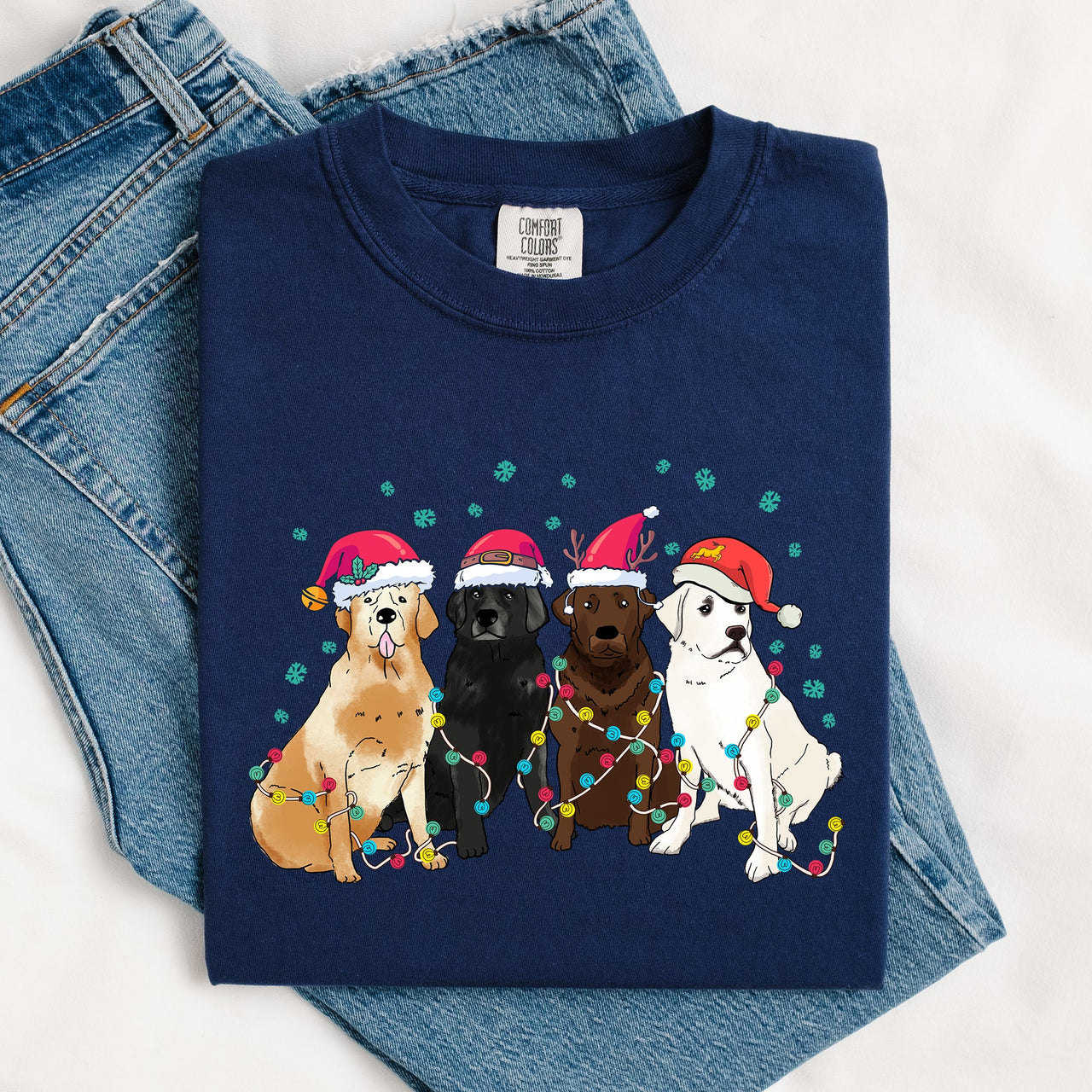 Christmas Dogs Puppies Dog Lovers Santa Claus Winter Snow Holiday Theme Comfort Colors Tee