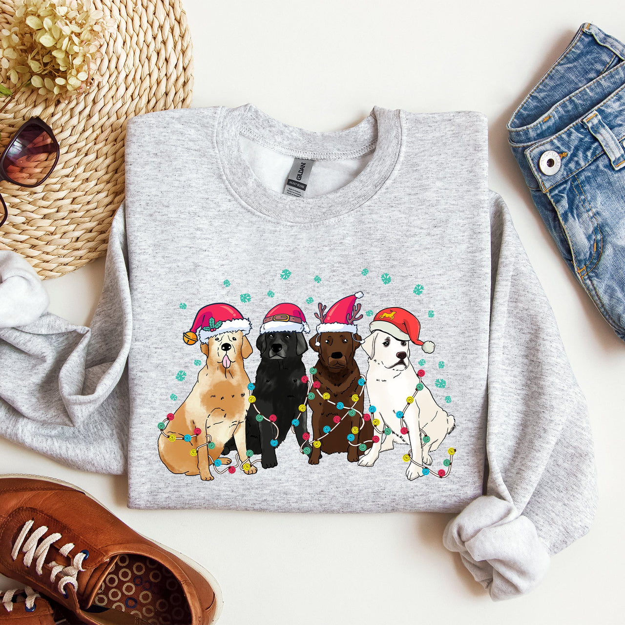 Festive Christmas Dogs And Puppies For Dog Lovers Santa Winter Snow Xmas Joyful Season Sweatshirt