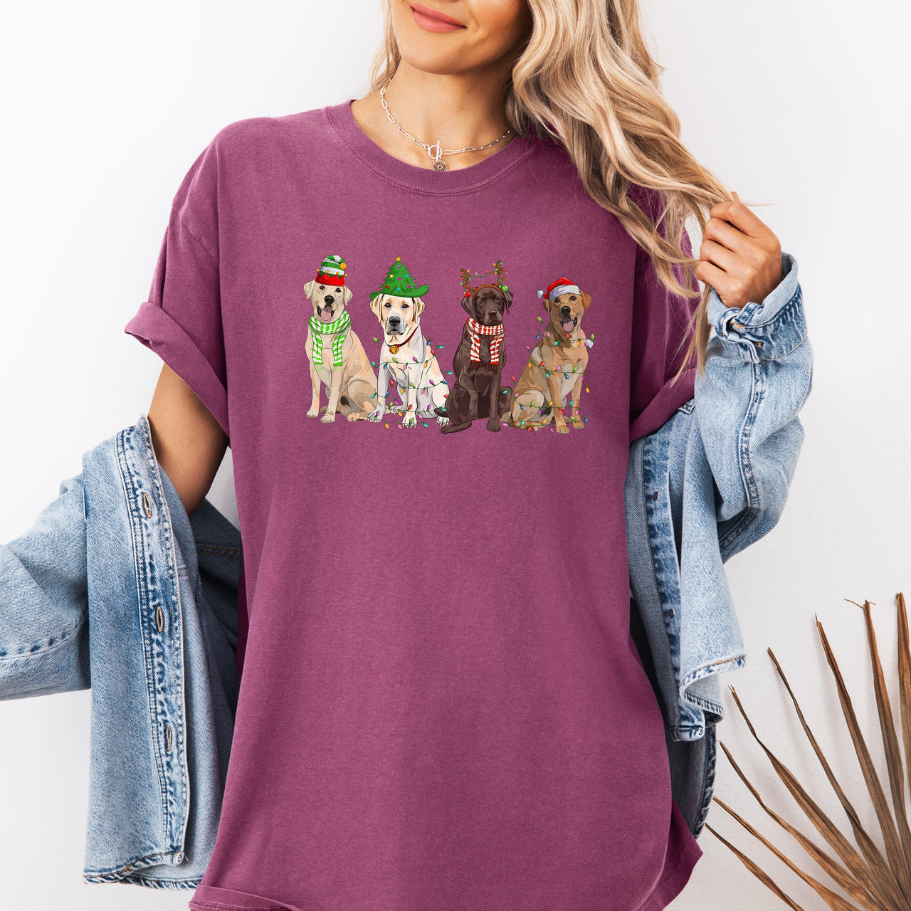 Christmas Dogs Santa Retriever Labrador Holiday Pups In Santa Hats Comfort Colors Tee