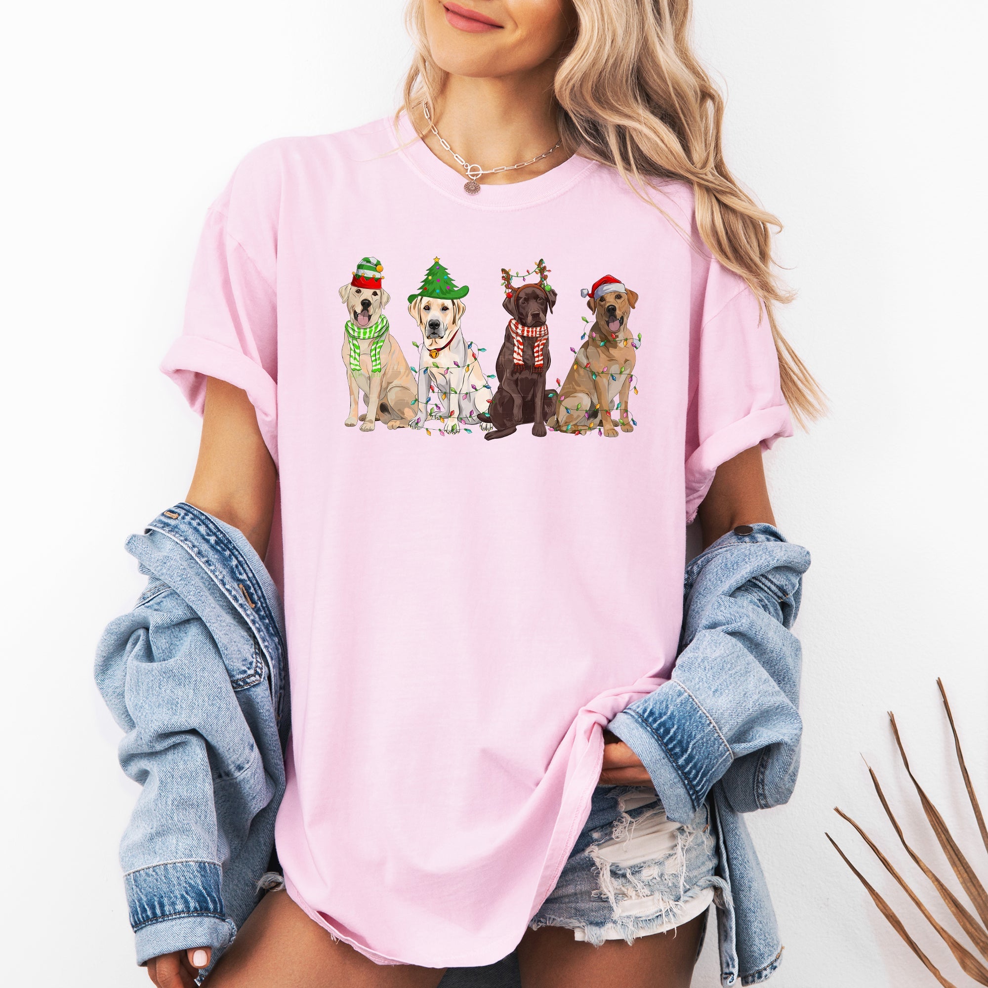 Christmas Dogs Santa Retriever Labrador Holiday Pups In Santa Hats Comfort Colors Tee