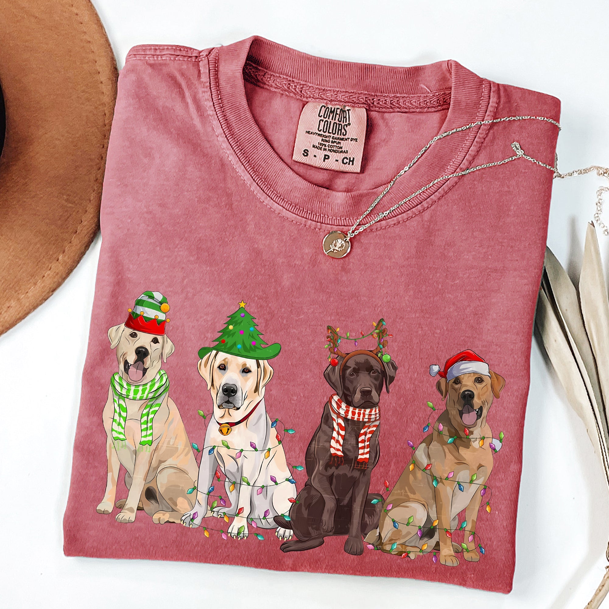 Christmas Dogs Santa Retriever Labrador Holiday Pups In Santa Hats Comfort Colors Tee