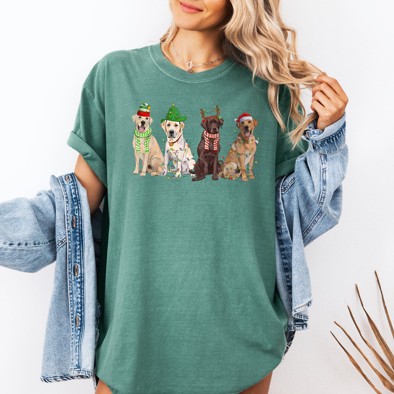 Christmas Dogs Santa Retriever Labrador Holiday Pups In Santa Hats Comfort Colors Tee