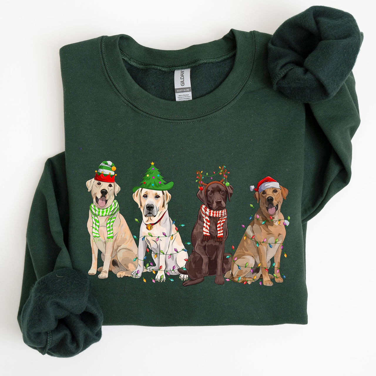 Christmas Dogs Retriever Labrador Santa Claus Holiday Scene Illustration Sweatshirt