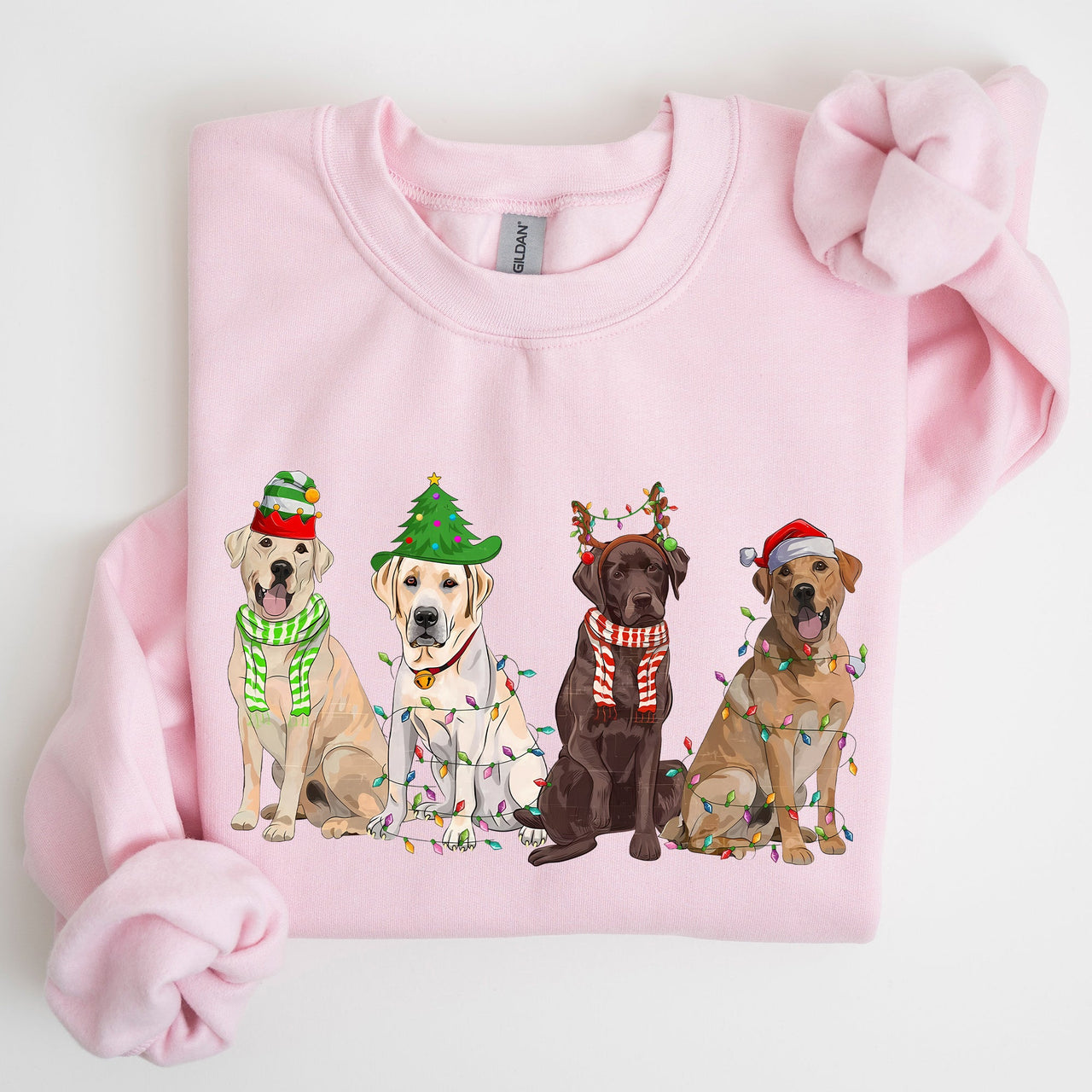 Christmas Dogs Retriever Labrador Santa Claus Holiday Scene Illustration Sweatshirt