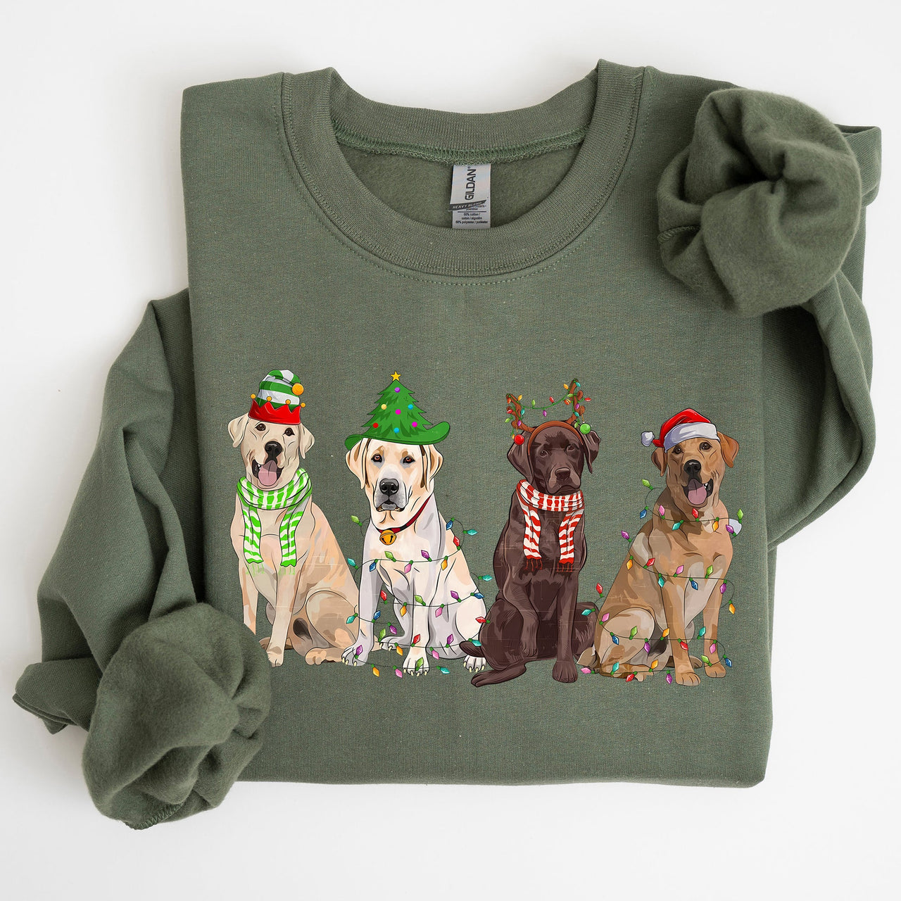 Christmas Dogs Retriever Labrador Santa Claus Holiday Scene Illustration Sweatshirt