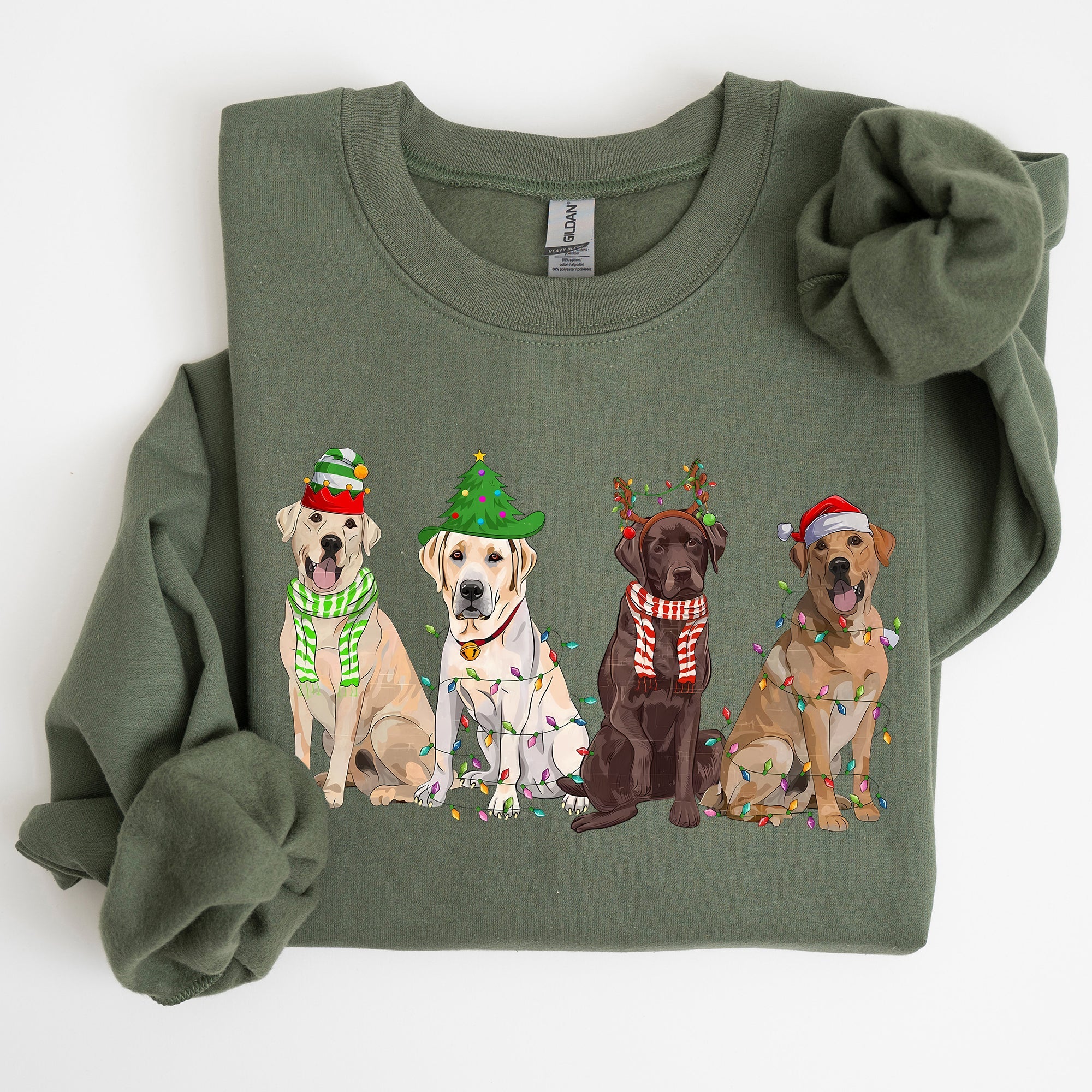 Christmas Dogs Retriever Labrador Santa Claus Holiday Scene Illustration Sweatshirt