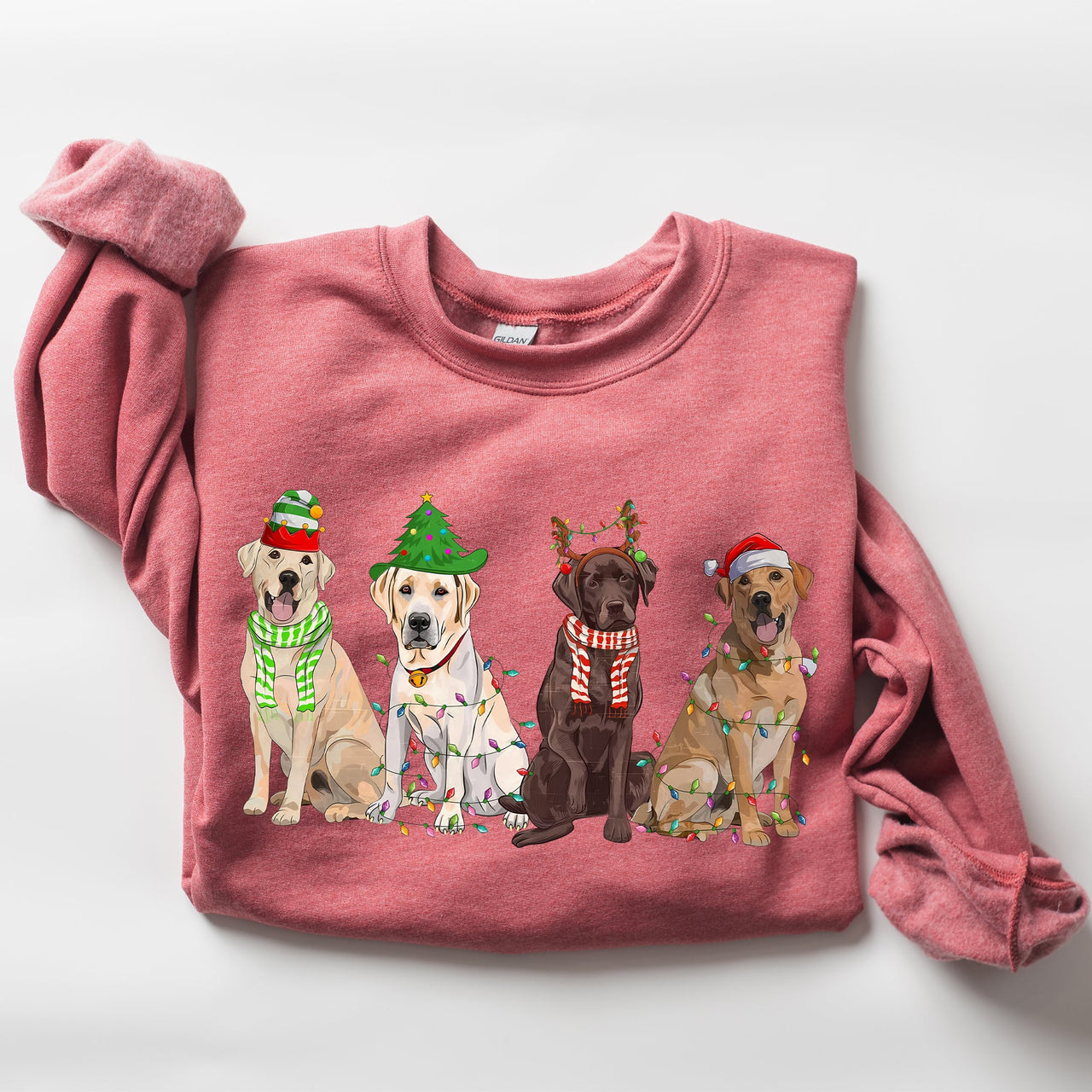 Christmas Dogs Retriever Labrador Santa Claus Holiday Scene Illustration Sweatshirt