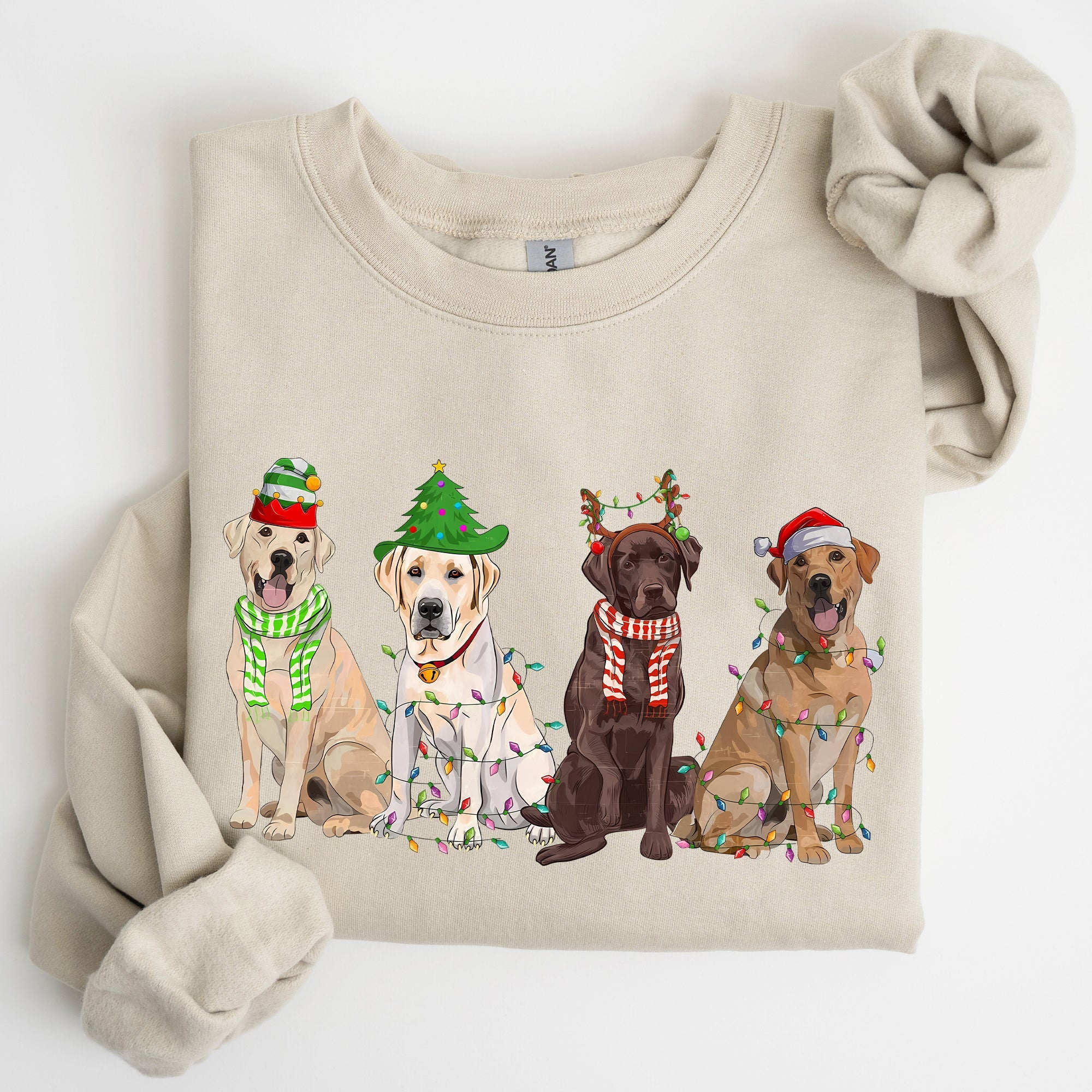 Christmas Dogs Retriever Labrador Santa Claus Holiday Scene Illustration Sweatshirt