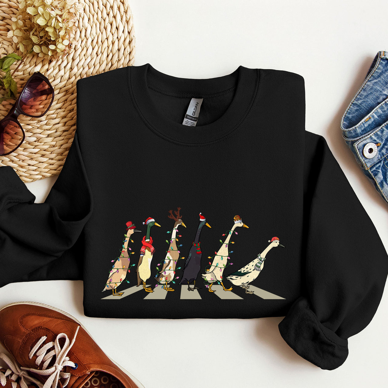 Christmas Ducks, Duck Lovers, Santa, Farm Life Holiday Edition Premium Sweatshirt