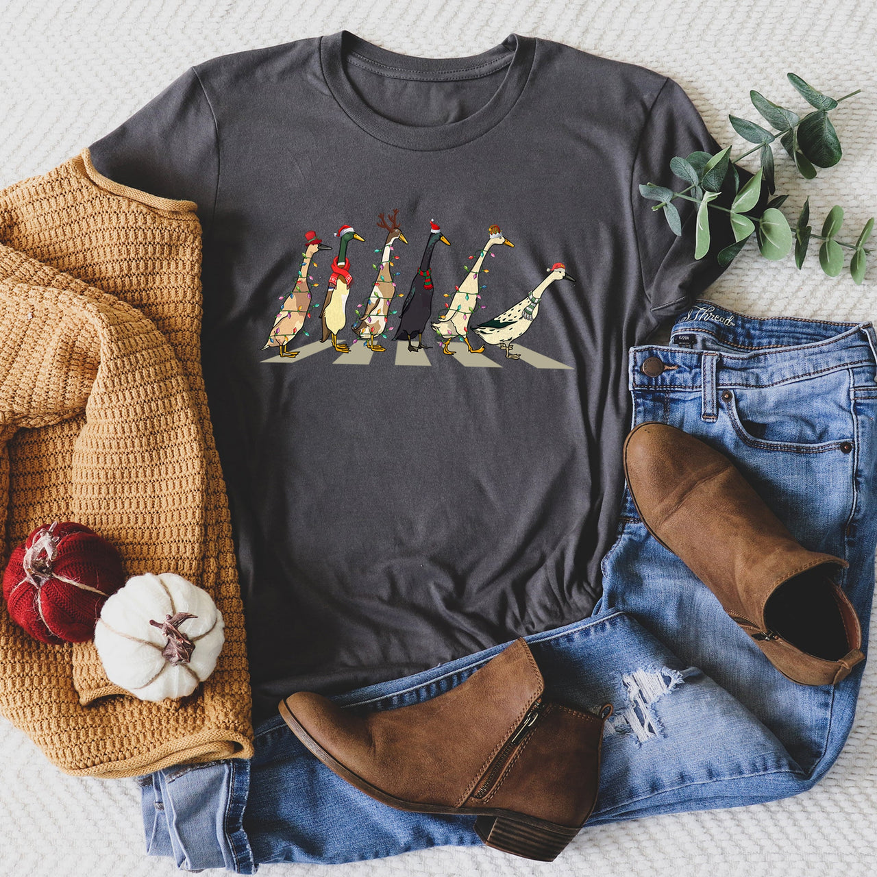 Christmas Ducks And Duck Lovers Santa Farm Life Holiday Edition Artwork Graphic Tee