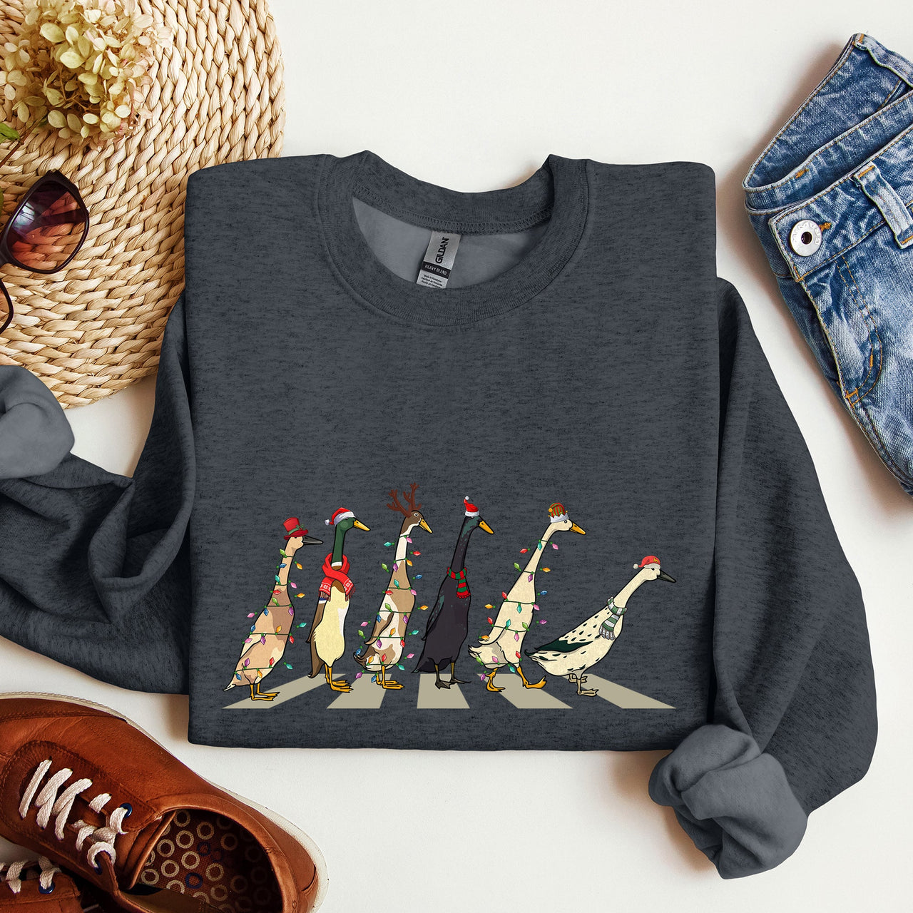 Christmas Ducks, Duck Lovers, Santa, Farm Life Holiday Edition Premium Sweatshirt