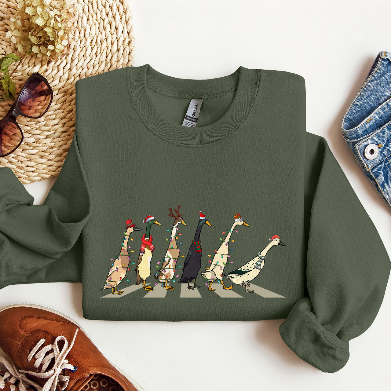 Christmas Ducks, Duck Lovers, Santa, Farm Life Holiday Edition Premium Sweatshirt