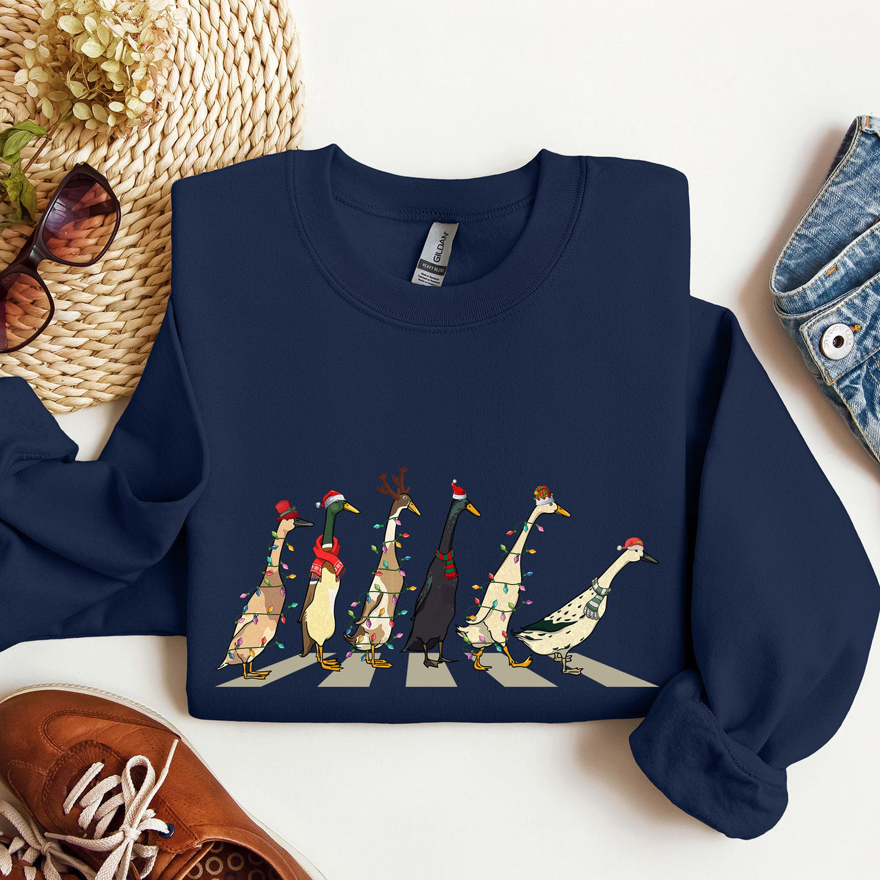 Christmas Ducks, Duck Lovers, Santa, Farm Life Holiday Edition Premium Sweatshirt