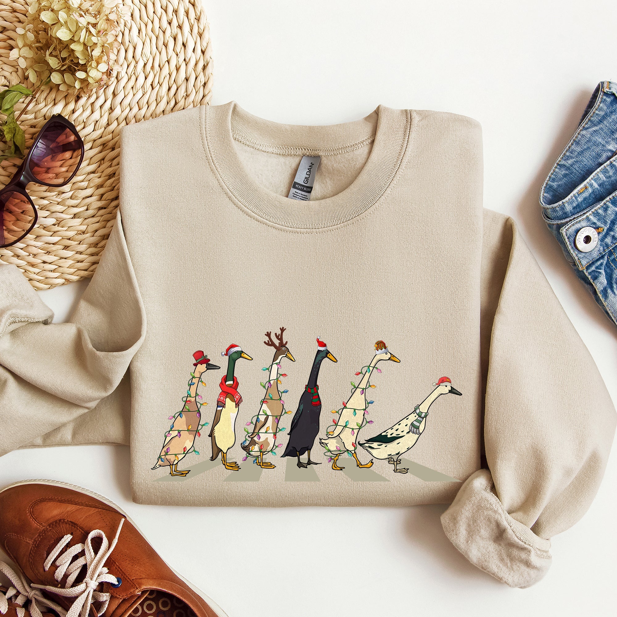 Christmas Ducks, Duck Lovers, Santa, Farm Life Holiday Edition Premium Sweatshirt