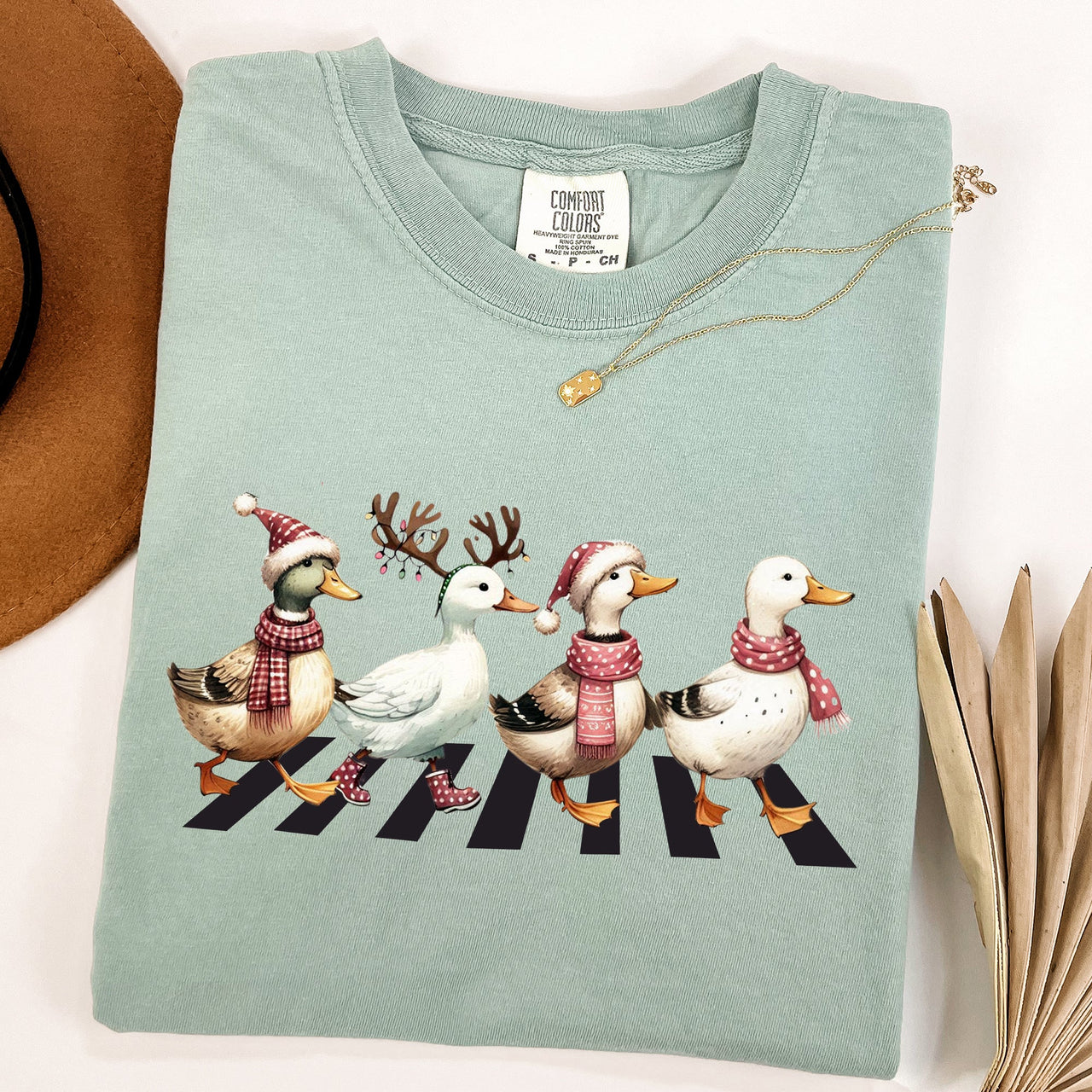 Christmas Ducks And Farm Animals Crossing Santa Winter Snow Xmas Comfort Colors Tee