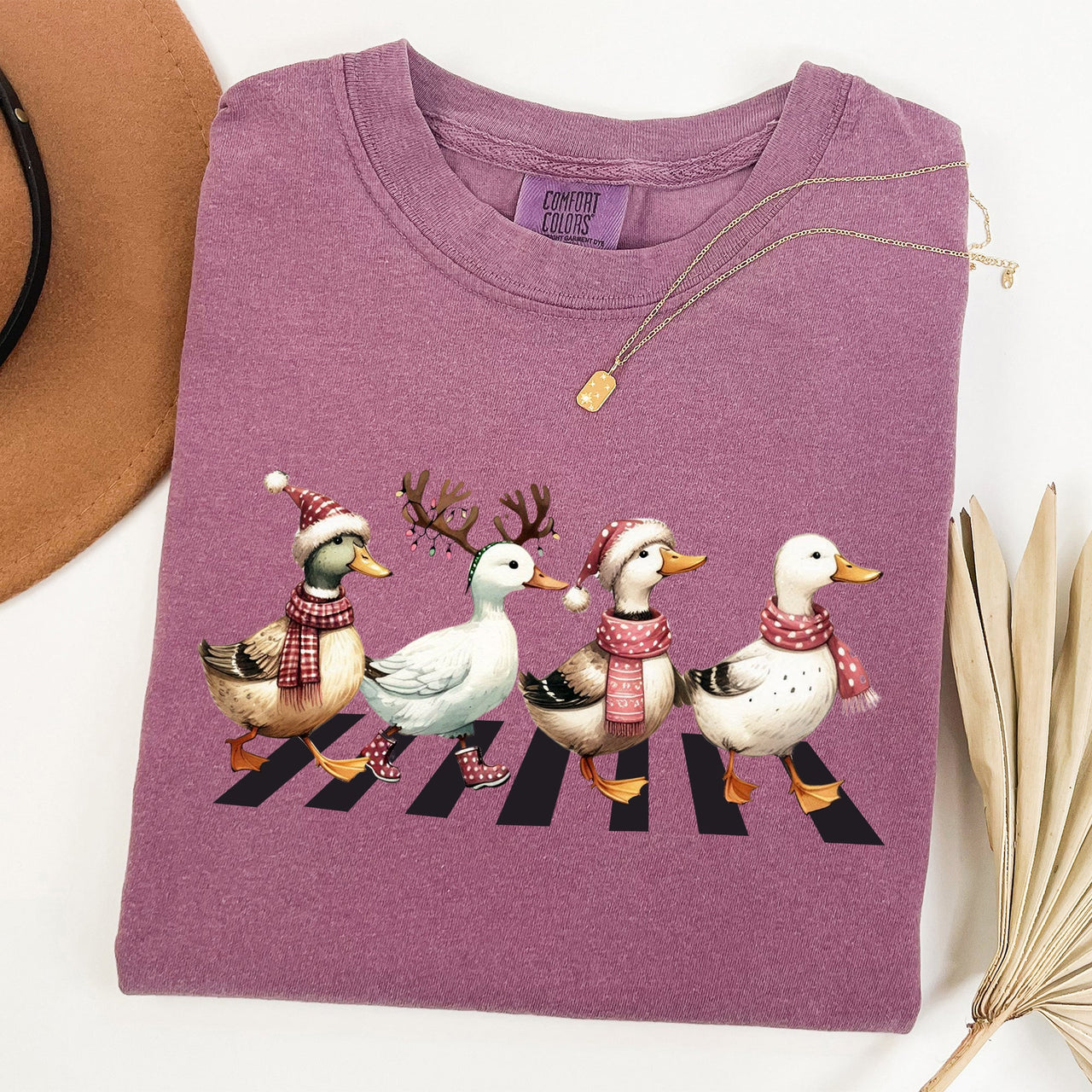 Christmas Ducks And Farm Animals Crossing Santa Winter Snow Xmas Comfort Colors Tee
