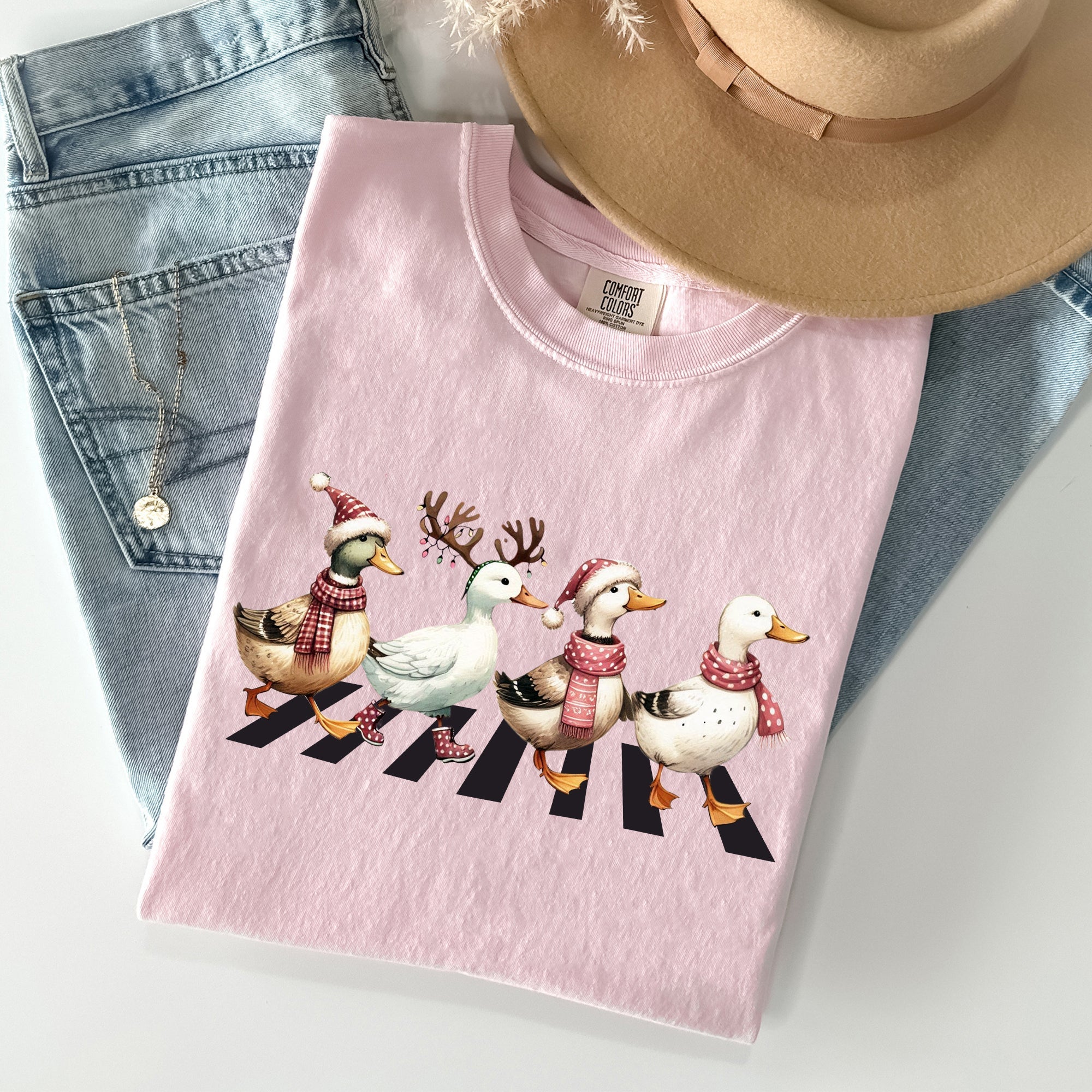 Christmas Ducks And Farm Animals Crossing Santa Winter Snow Xmas Comfort Colors Tee