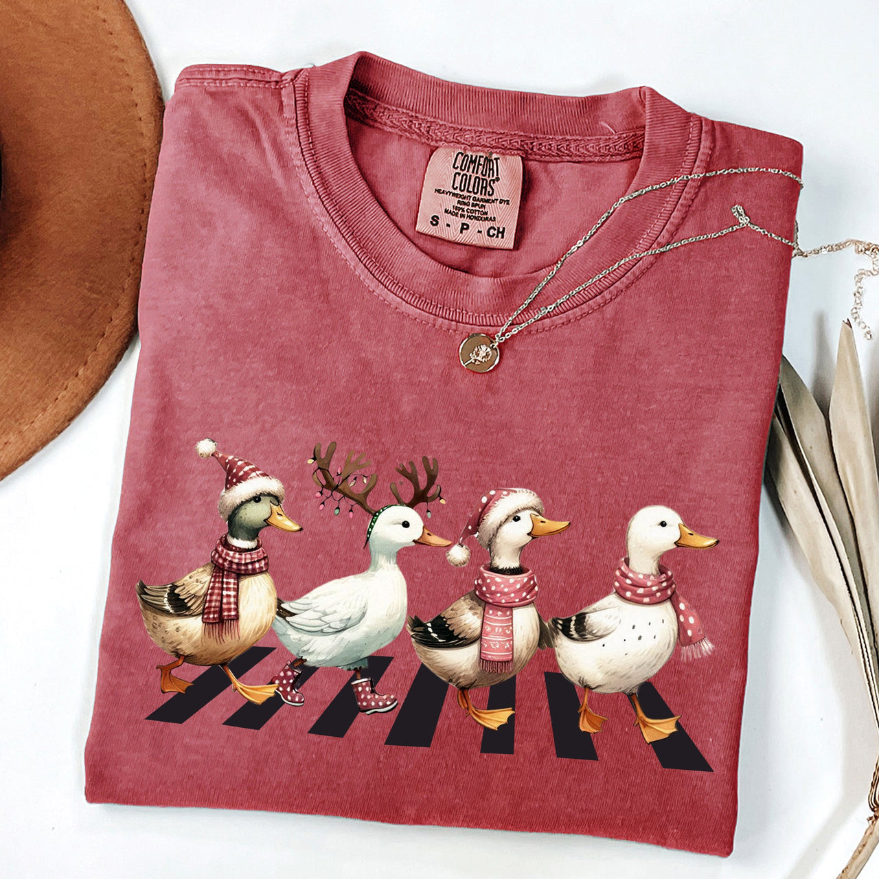 Christmas Ducks And Farm Animals Crossing Santa Winter Snow Xmas Comfort Colors Tee