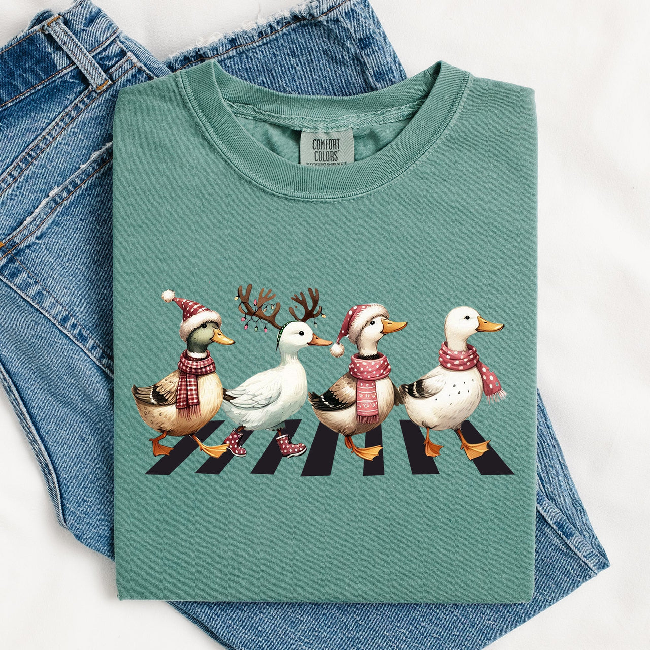 Christmas Ducks And Farm Animals Crossing Santa Winter Snow Xmas Comfort Colors Tee